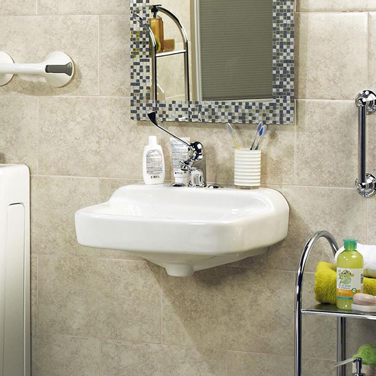 BRIGGS - Lavamanos Forma Redonda Loza 48x24.3x43.5 cm Blanco