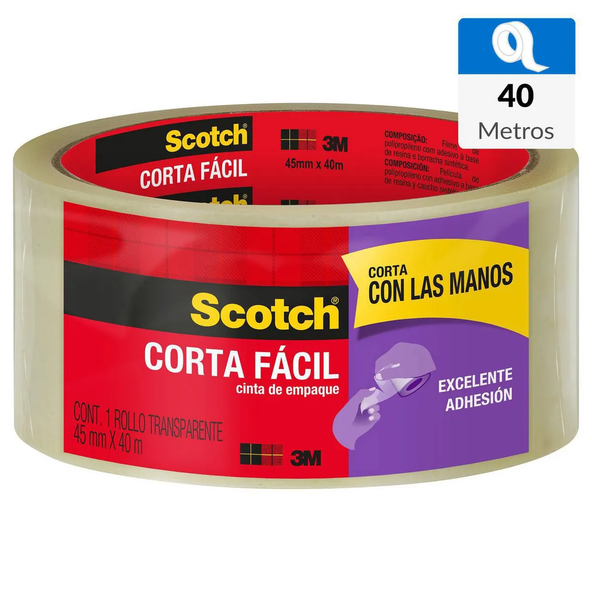SCOTCH - Cinta adhesiva para Embalaje Corta Fácil 48 mm x 40 mts