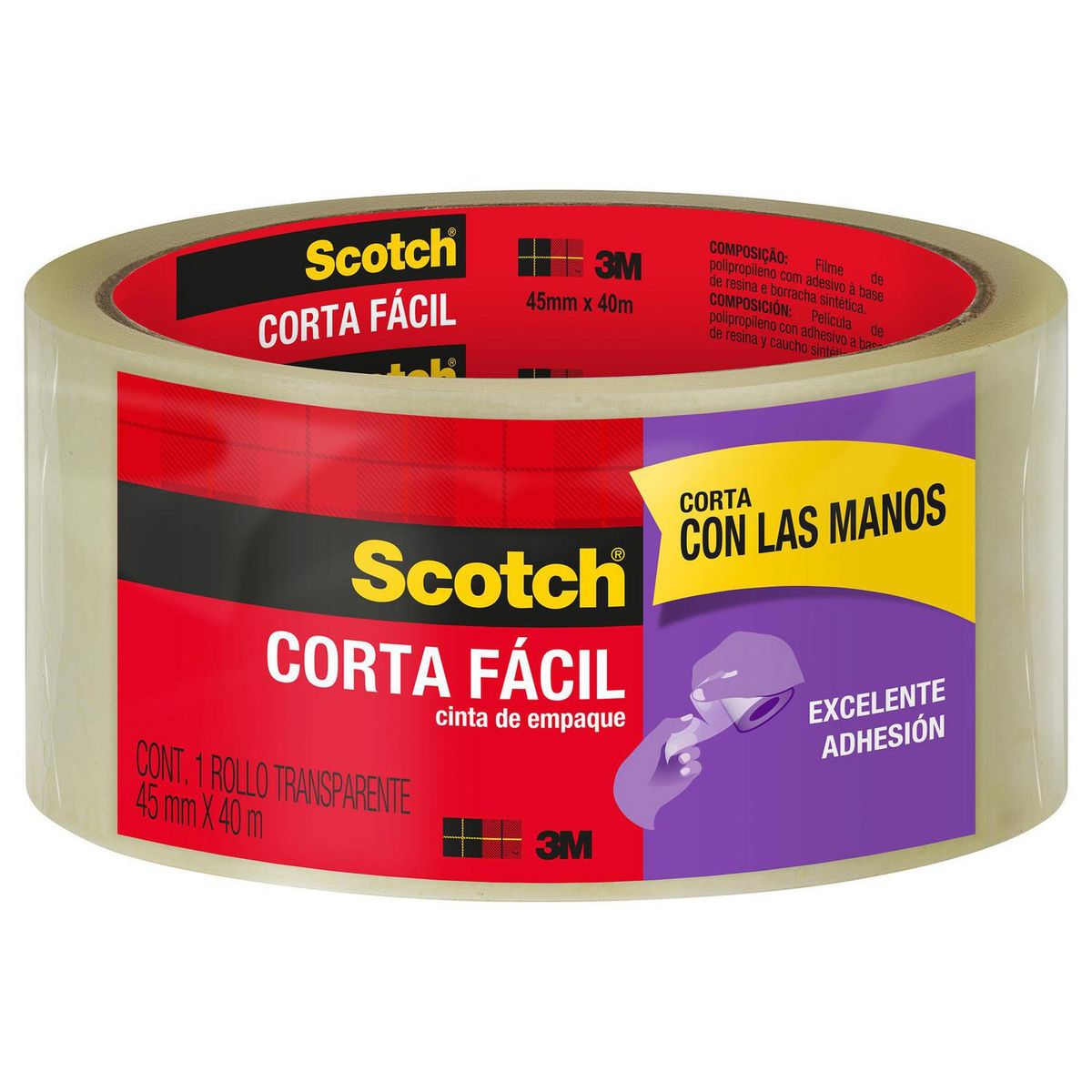 SCOTCH - Cinta adhesiva para Embalaje Corta Fácil 48 mm x 40 mts