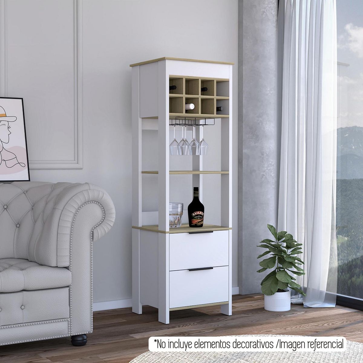 TUHOME - Bar Bi-Color Colección 57x180x50 cm Blanco/duna