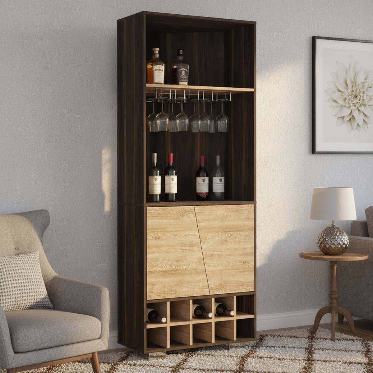 TUHOME - Bar Esquinero Fraktal 68.9x180x65.8 cm Habano / miel