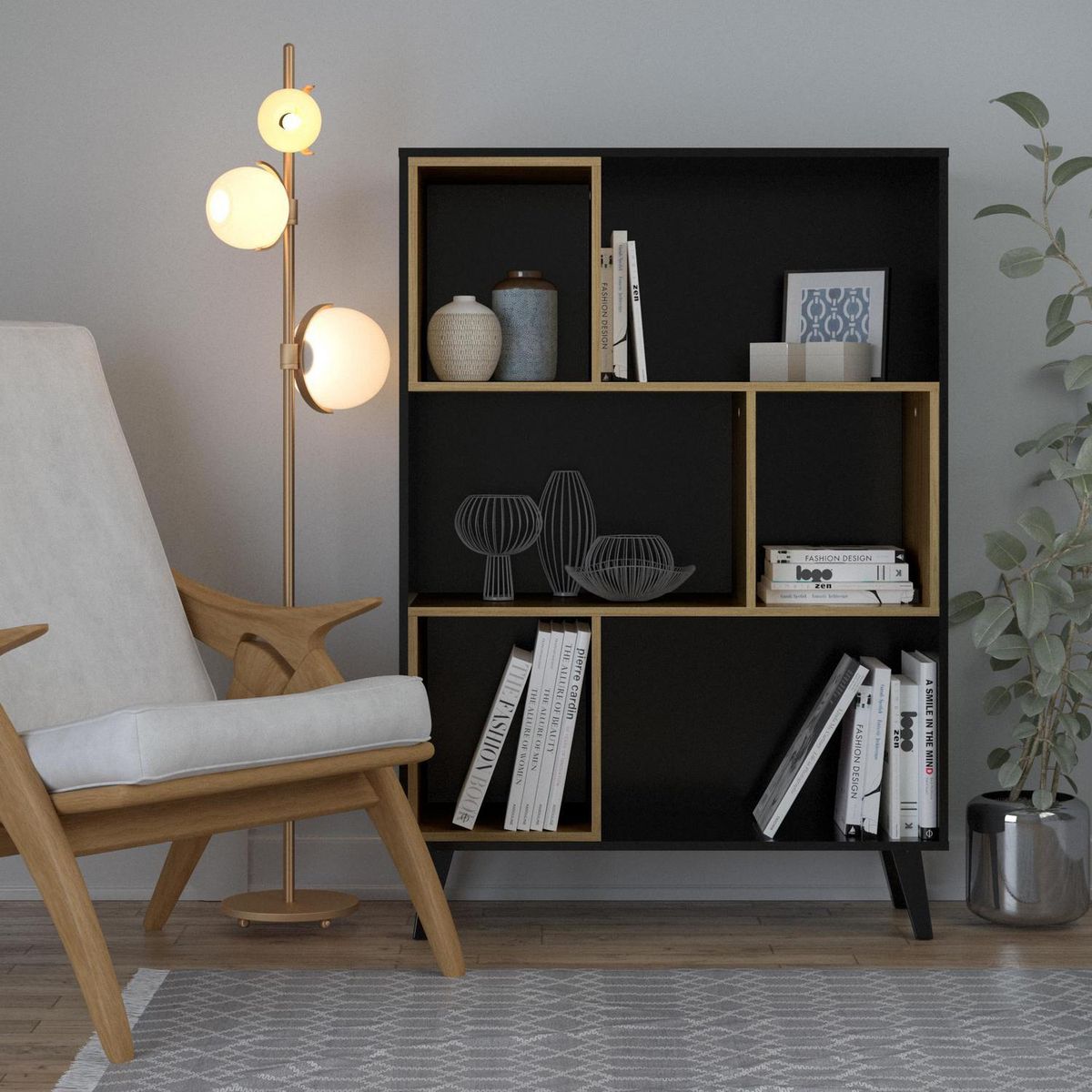 SILCOSIL - Estante Ragnar Melamina 6 Nivel(es) 90x130x35 cm Negro/Madera