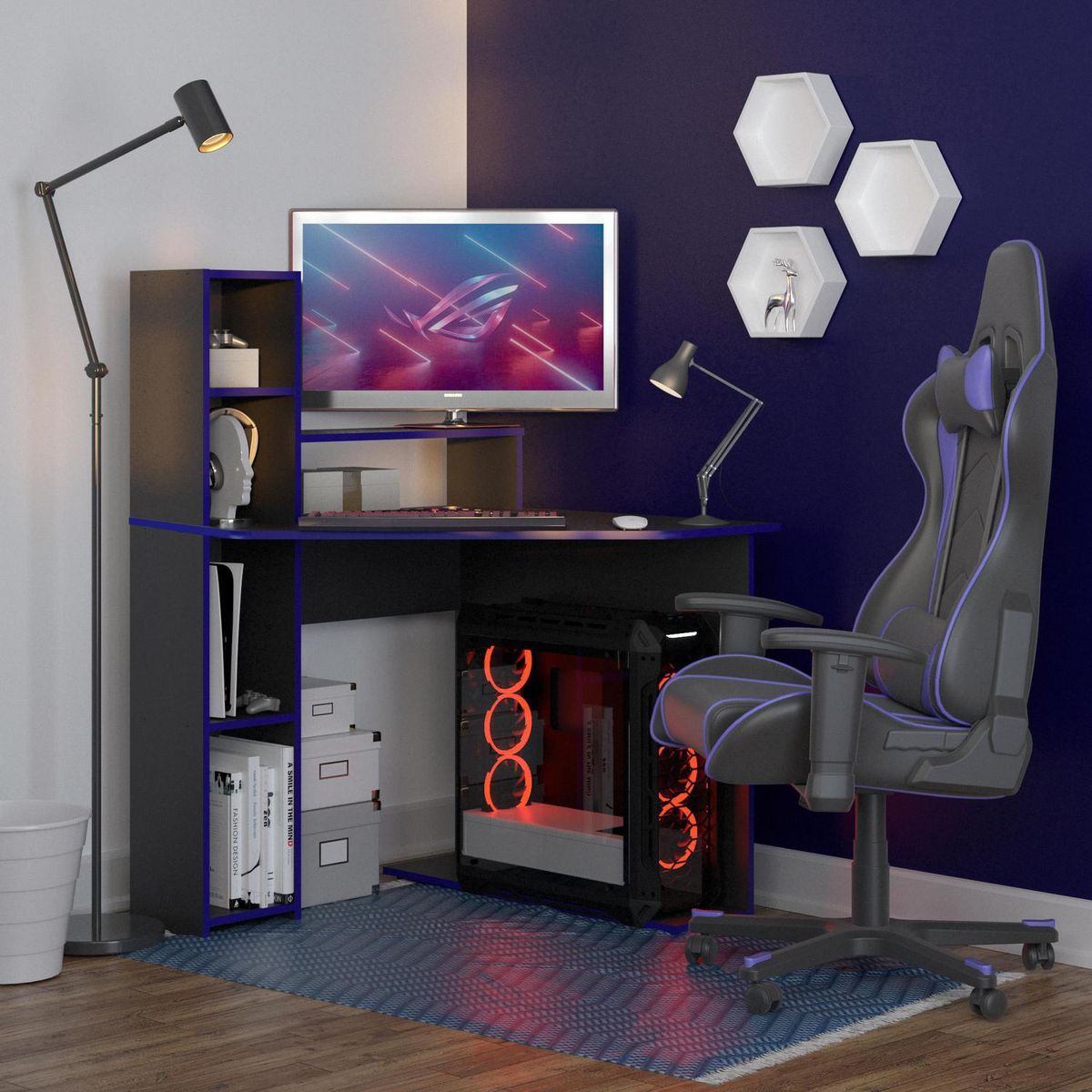 SILCOSIL - Escritorio gamer Negro - azul