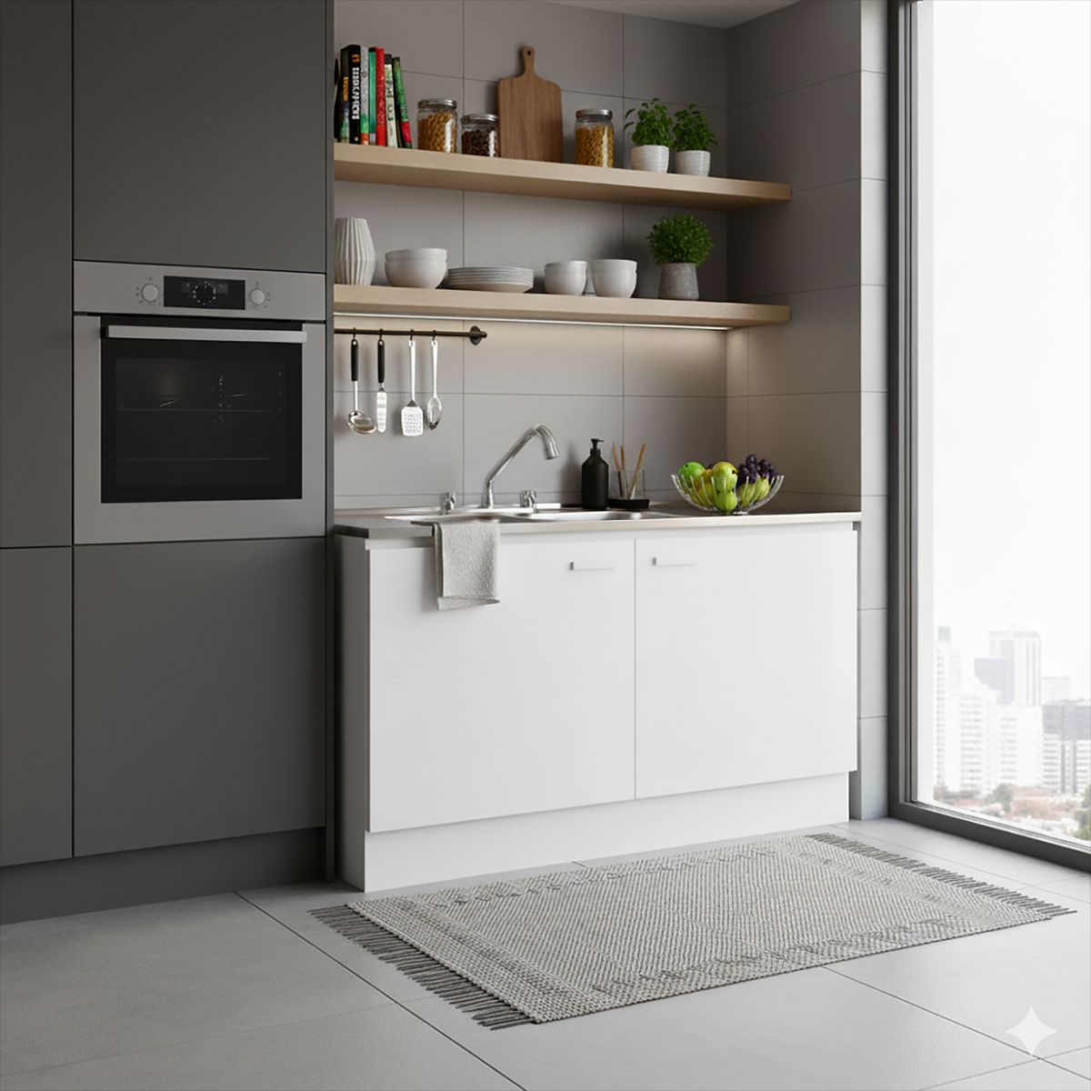 TEBISA - Kit Mueble Para Lavaplatos Derecho Blanco 120 cm/Grifería