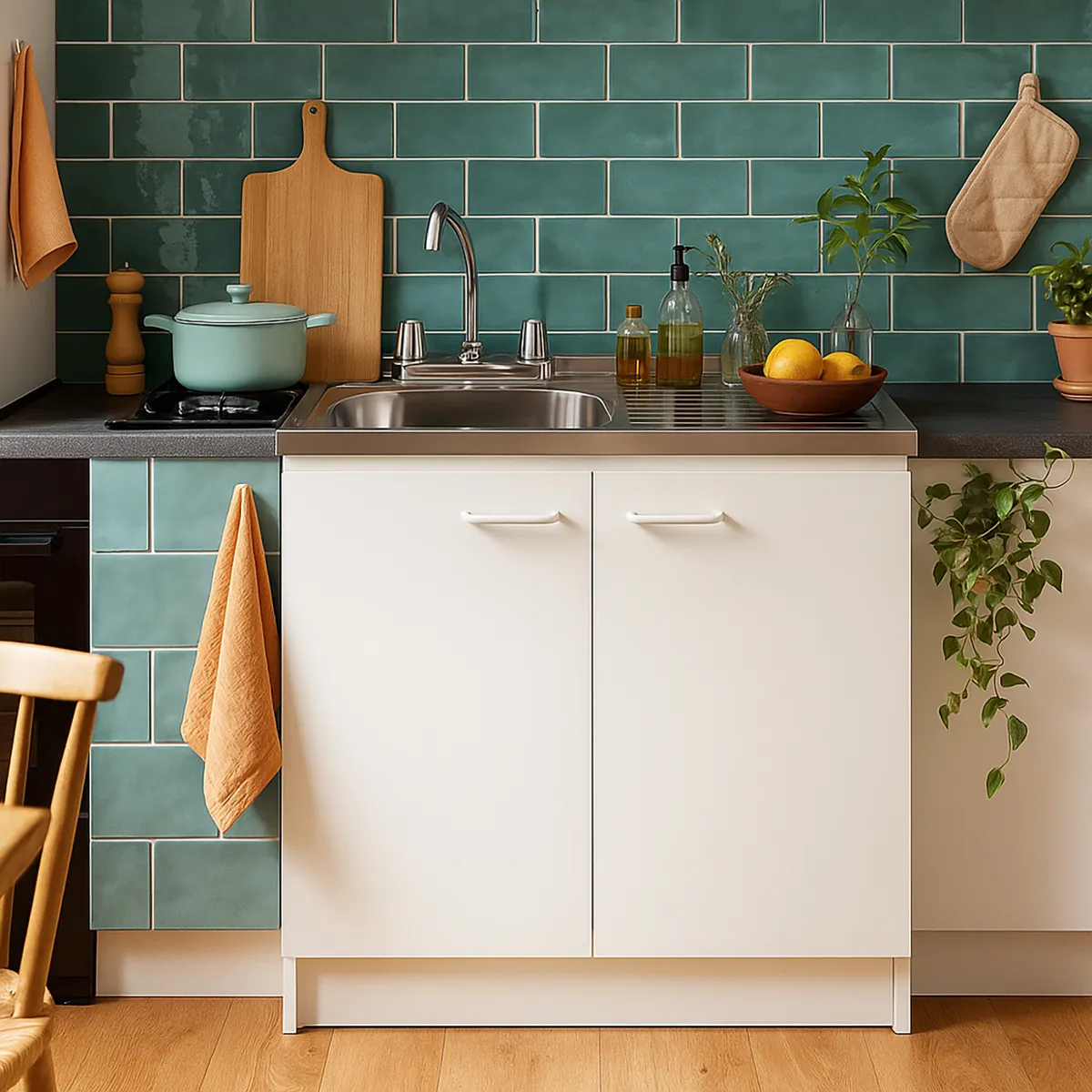 TEBISA - Kit Mueble Para Lavaplatos Derecho Blanco 100 cm/Grifería