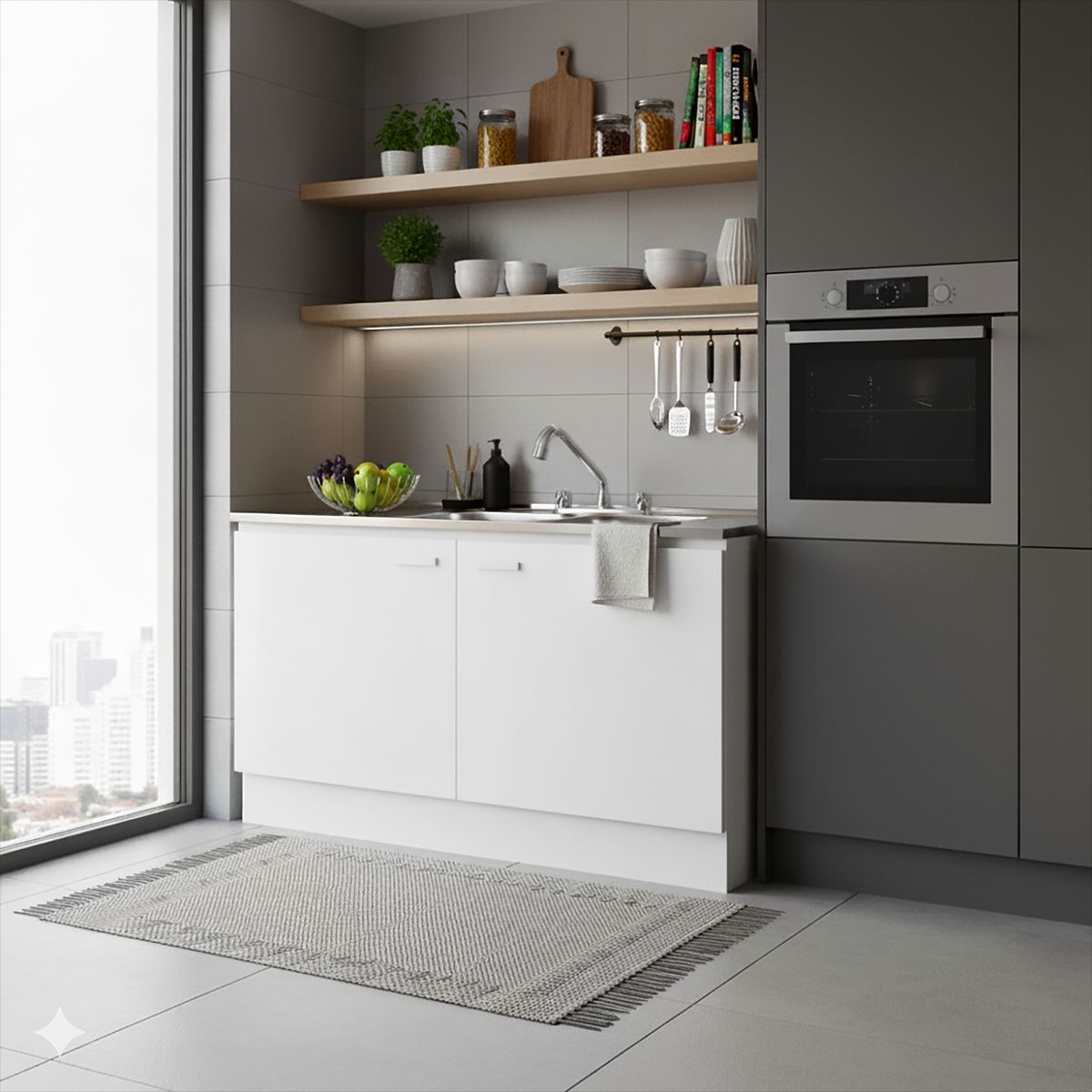 TEBISA - Kit Mueble Para Lavaplatos Izquierdo Blanco 120 cm/Grifería
