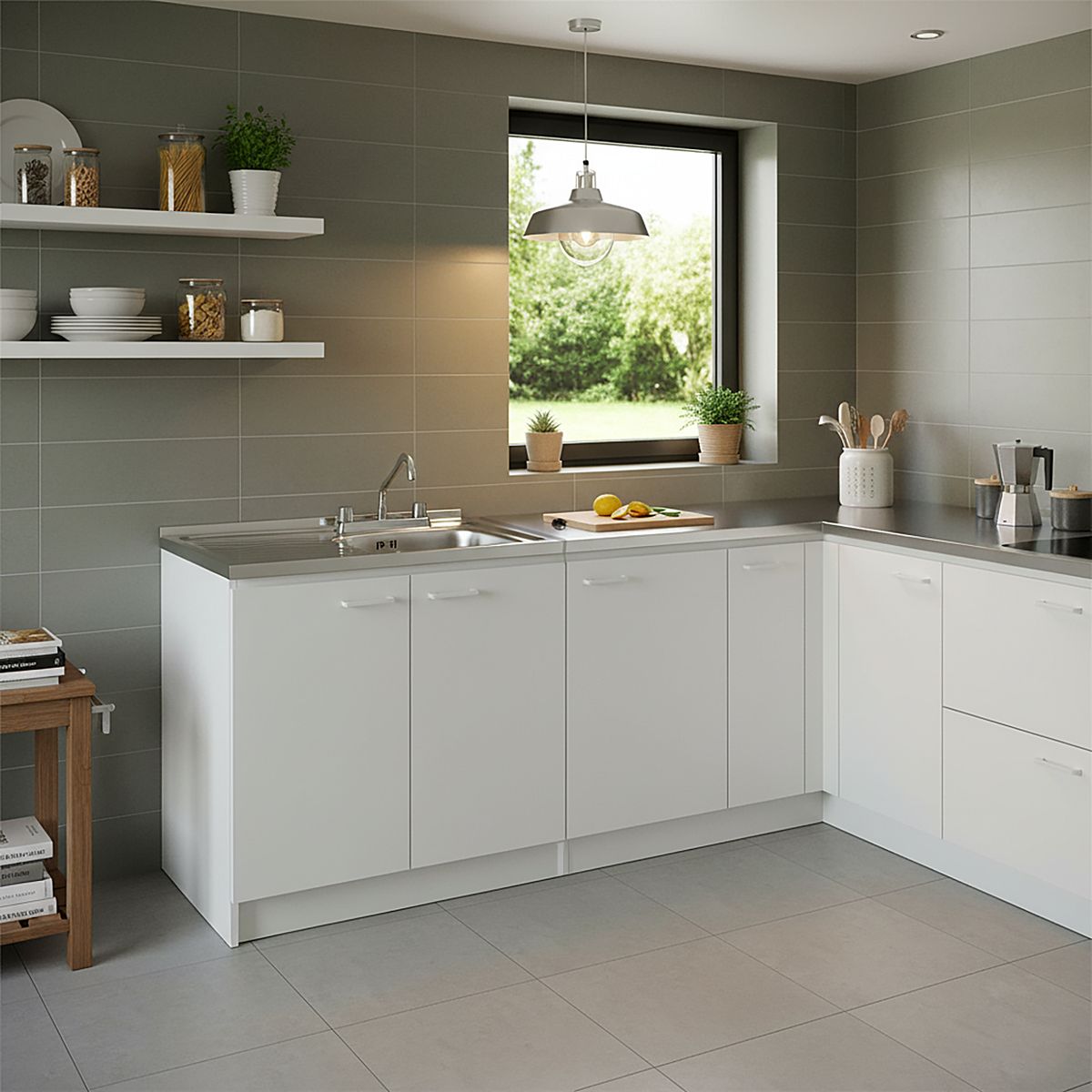 TEBISA - Kit Mueble Para Lavaplatos Izquierdo Blanco 80 cm/Grifería