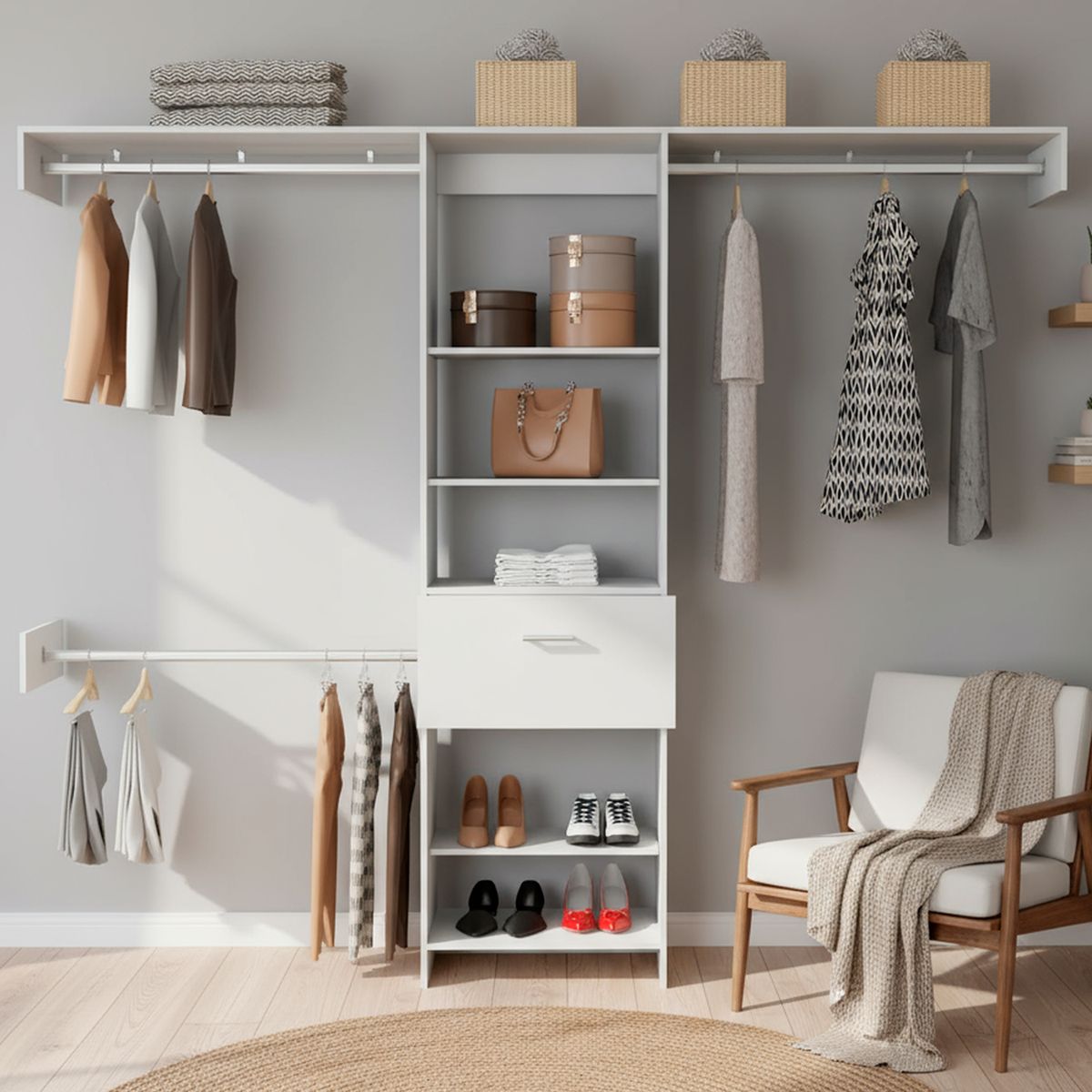 TUHOME - Clóset Manchester 0 Puerta(s) 1 Cajón(es) 4 Repisa(s) 250x210x41.5 cm Blanco