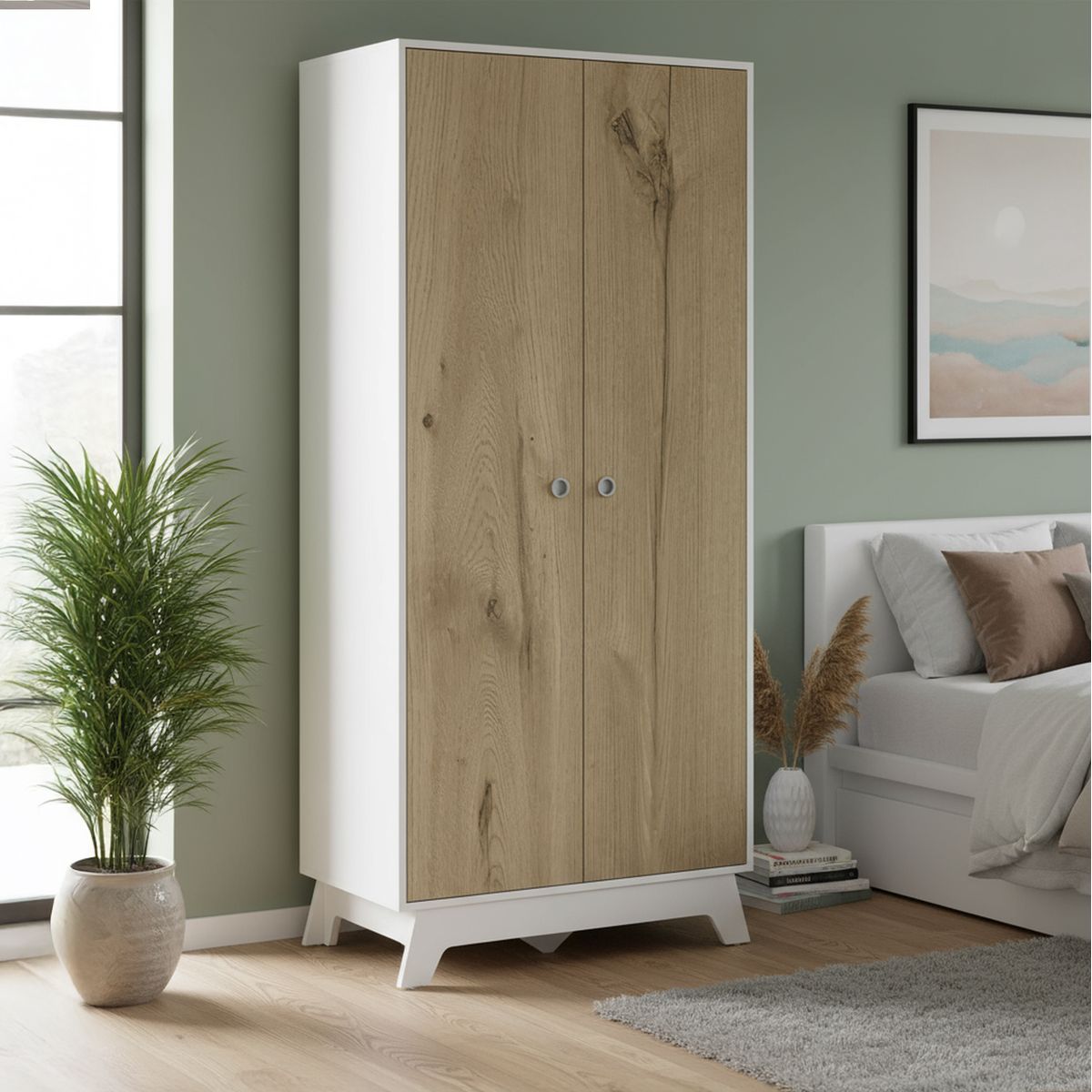 TUHOME - Clóset Bi Color 2 Puerta(s) 2 Cajón(es) 5 Repisa(s) 80x180x50 cm Blanco