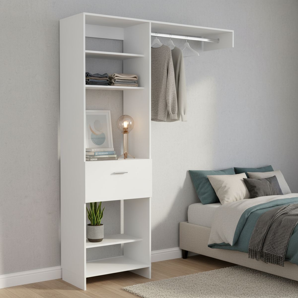 TUHOME - Clóset Manchester 0 Puerta(s) 1 Cajón(es) 4 Repisa(s) 150x210.6x41.5 cm Blanco