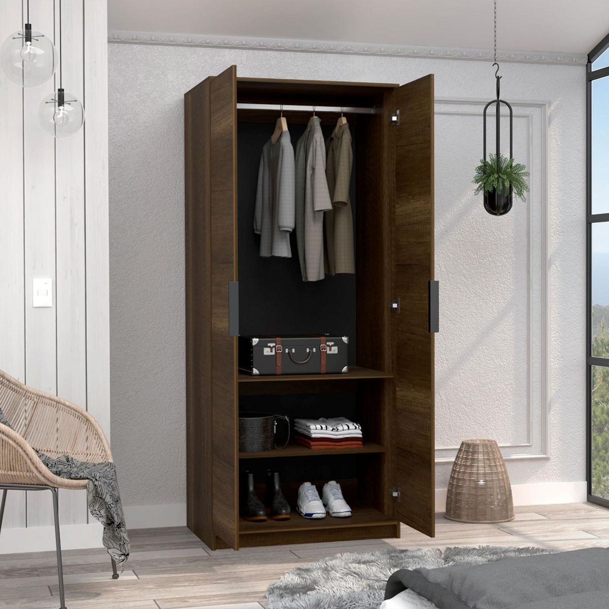 TUHOME - Clóset Kaia 2 Puerta(s) 2 Repisa(s) 80xx52,3 cm Caramelo/Wengué