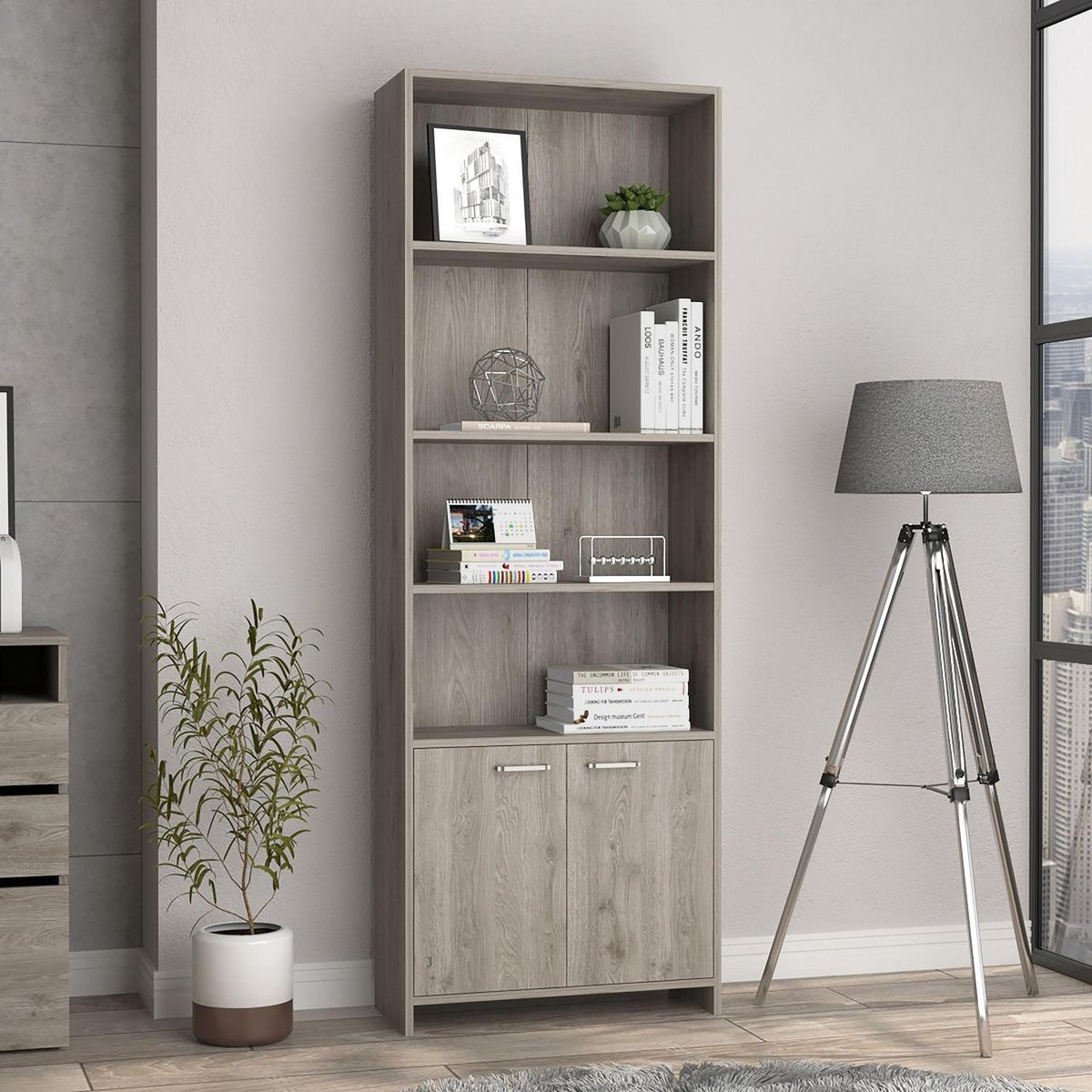 TUHOME - Librero Lisa Melamina 3 Nivel(es) 63x180.6x26 cm Ceniza