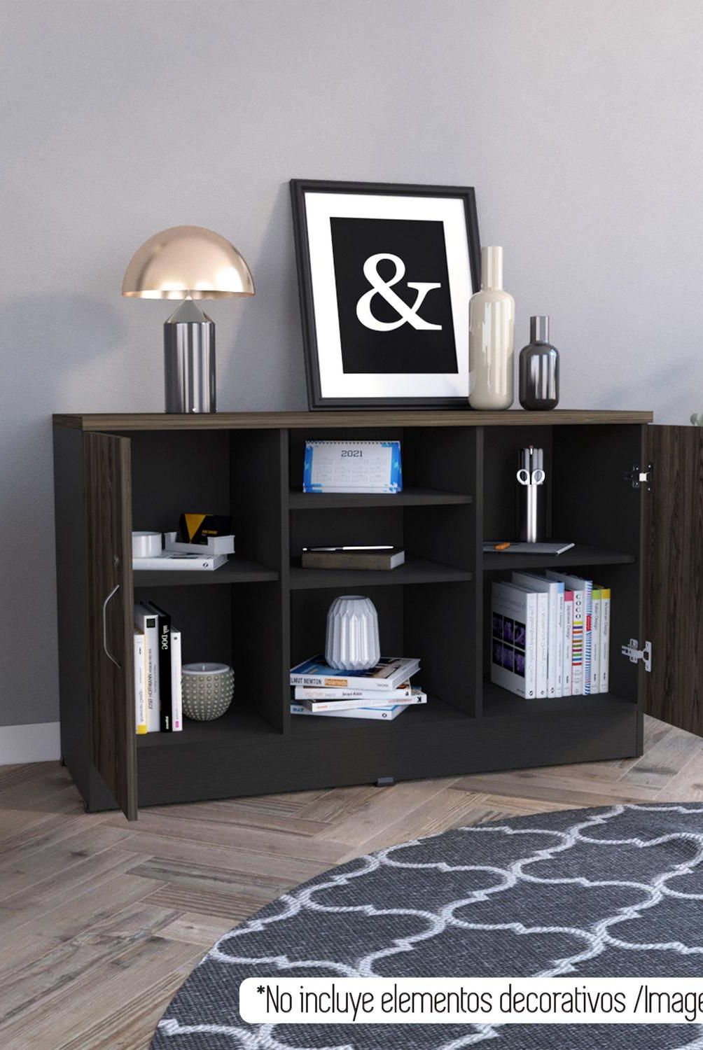 TUHOME - Gabinete Office Melamina 3 Nivel(es) 120x75.7x45.5 cm Negro/Coñac