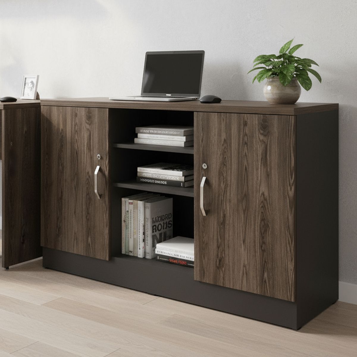 TUHOME - Gabinete Office Melamina 3 Nivel(es) 120x75.7x45.5 cm Negro/Coñac