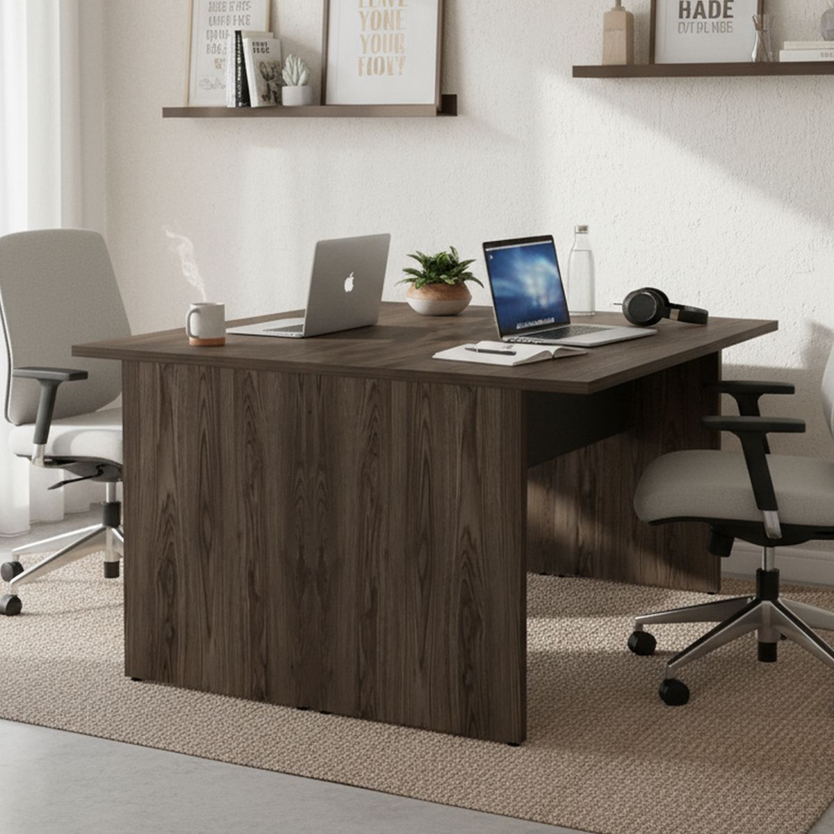 TUHOME - Escritorio doble Negro/ coñac