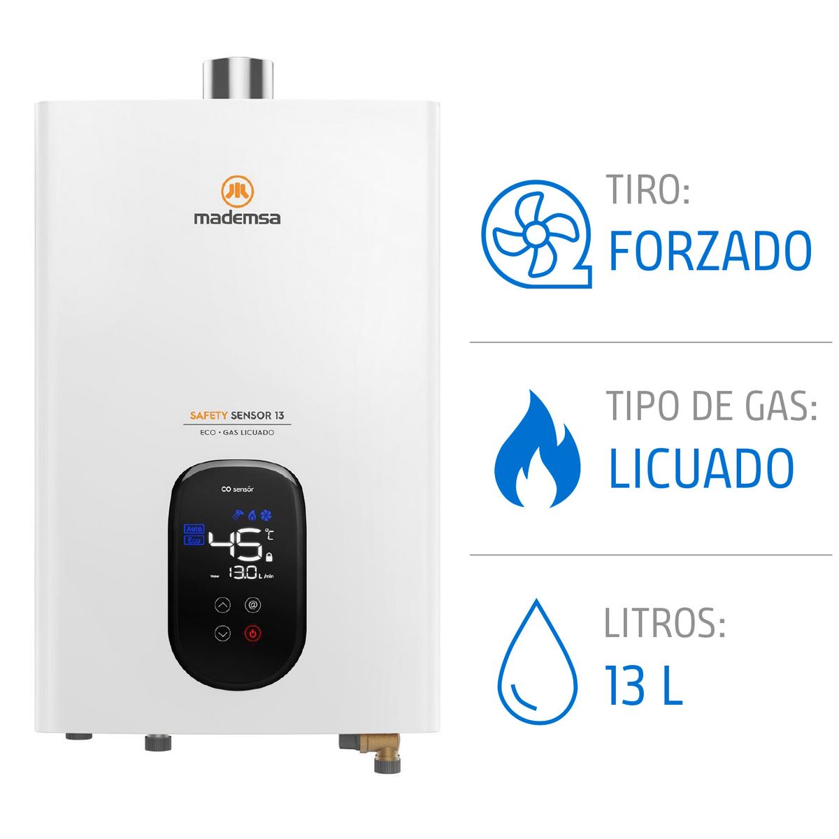 MADEMSA - Calefont Gas Licuado 13 Litros Tiro Forzado 