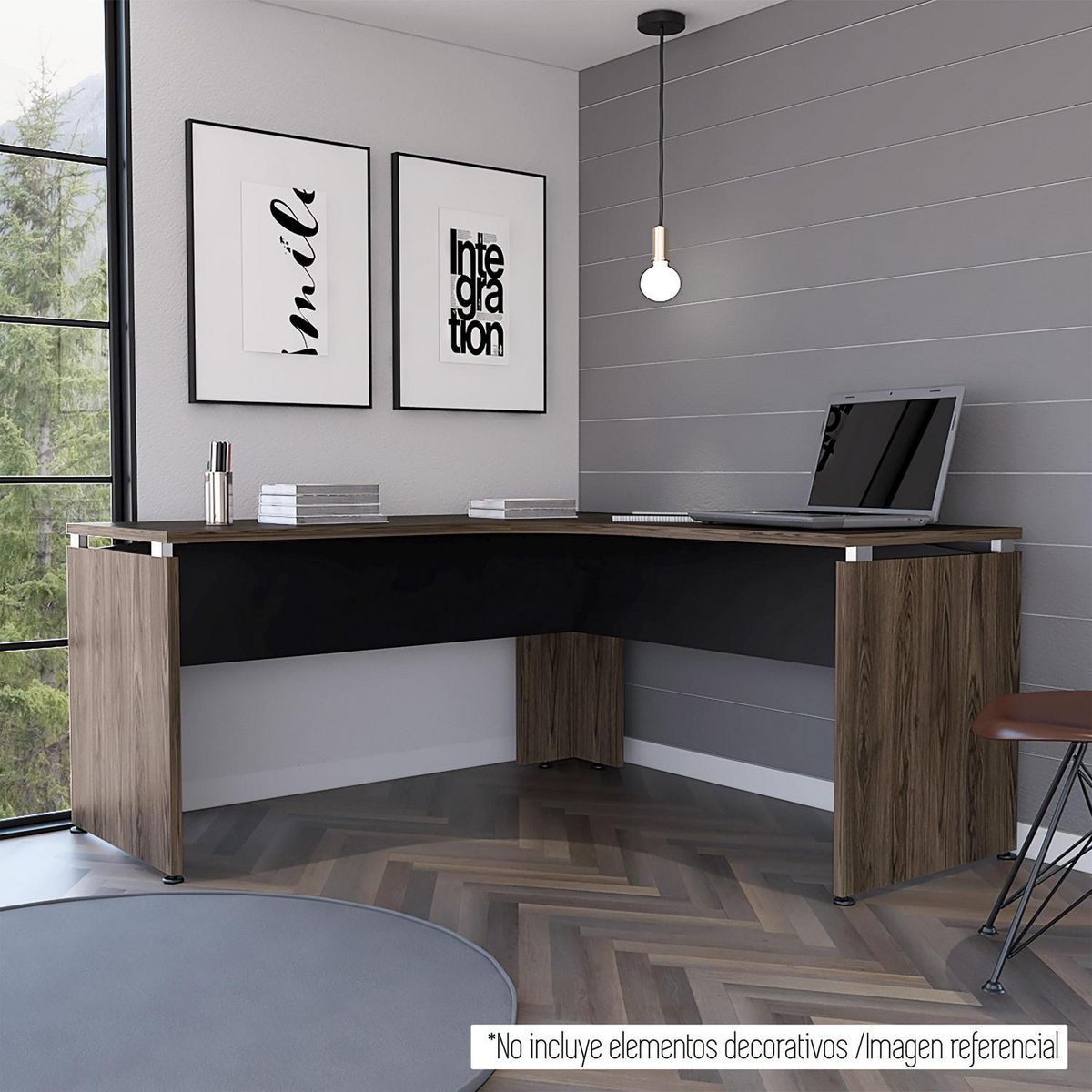 TUHOME - Escritorio en L Esquinero Office Negro 160x75x160 cm