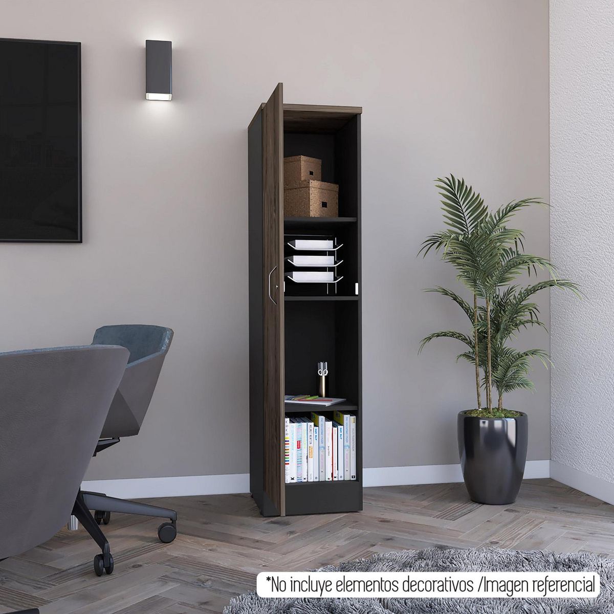 TUHOME - Gabinete Home Off Melamina 4 Nivel(es) 40.1x161.4x45 cm Negro/Coñac