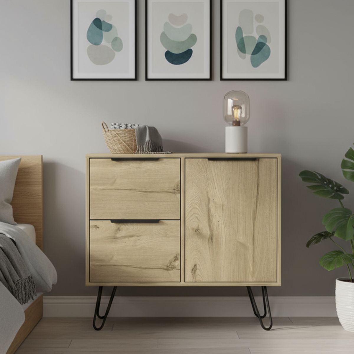 TUHOME - Cómoda 1 Puerta 2 Cajón(es) Concept D 83.2x68.6x35 cm Beige