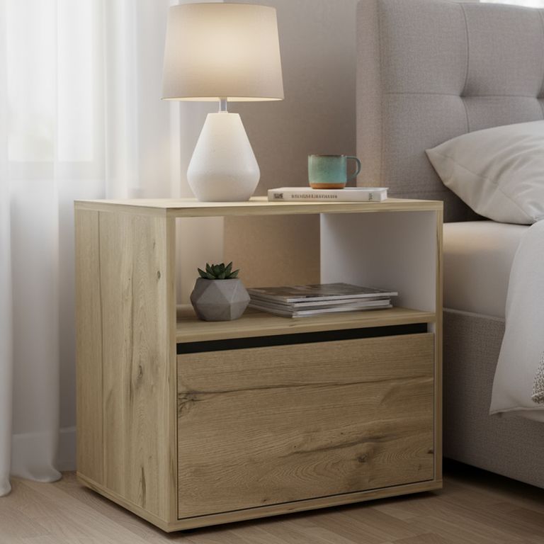 TUHOME Velador 1 Puerta Sleep 50x52x40 cm Blanco