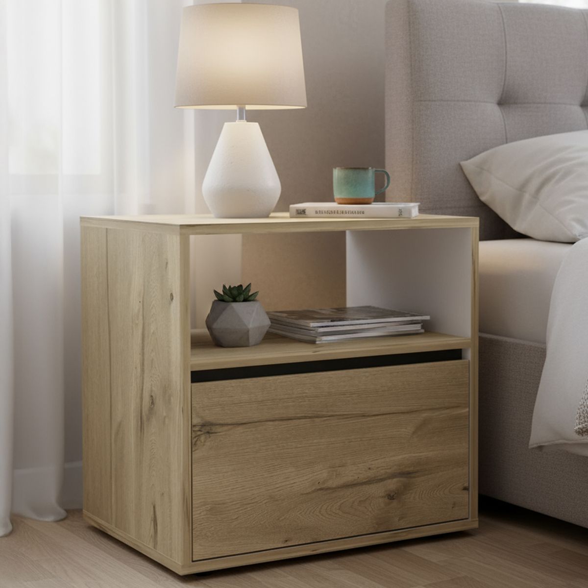 TUHOME - Velador 1 Puerta Sleep 50x52x40 cm Blanco