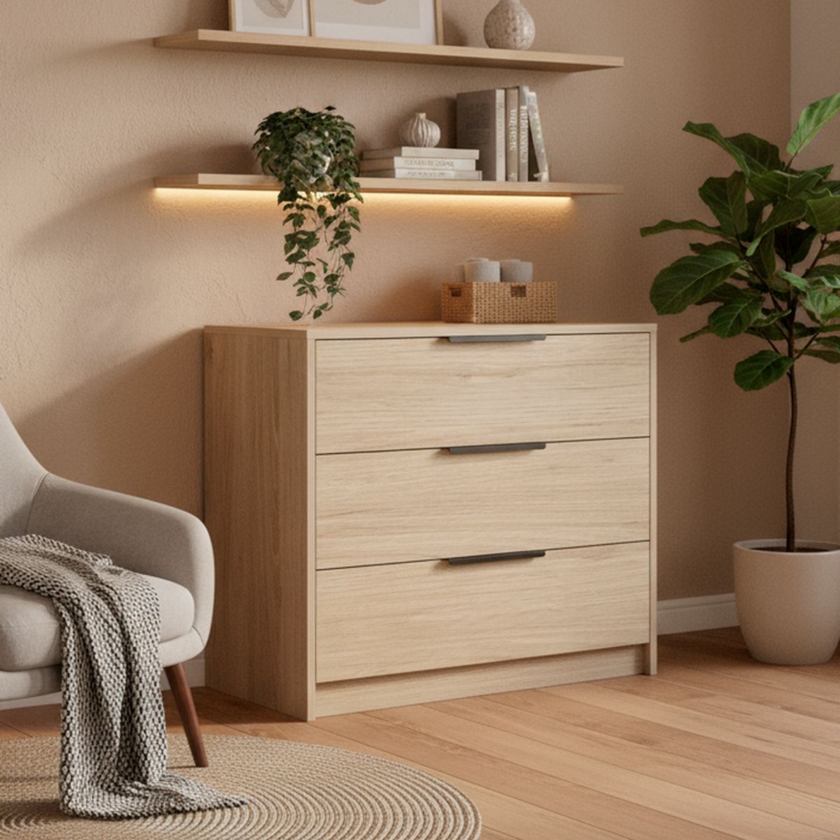 TUHOME - Cómoda 3 Cajón(es) Kaia 70x68.7x41.5 cm Wengue