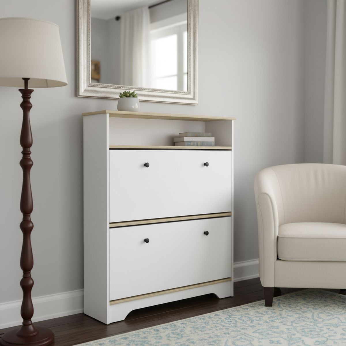 TUHOME - Cómoda 2 Puertas BI Color 100x116,2x27 cm Blanco/Cafe