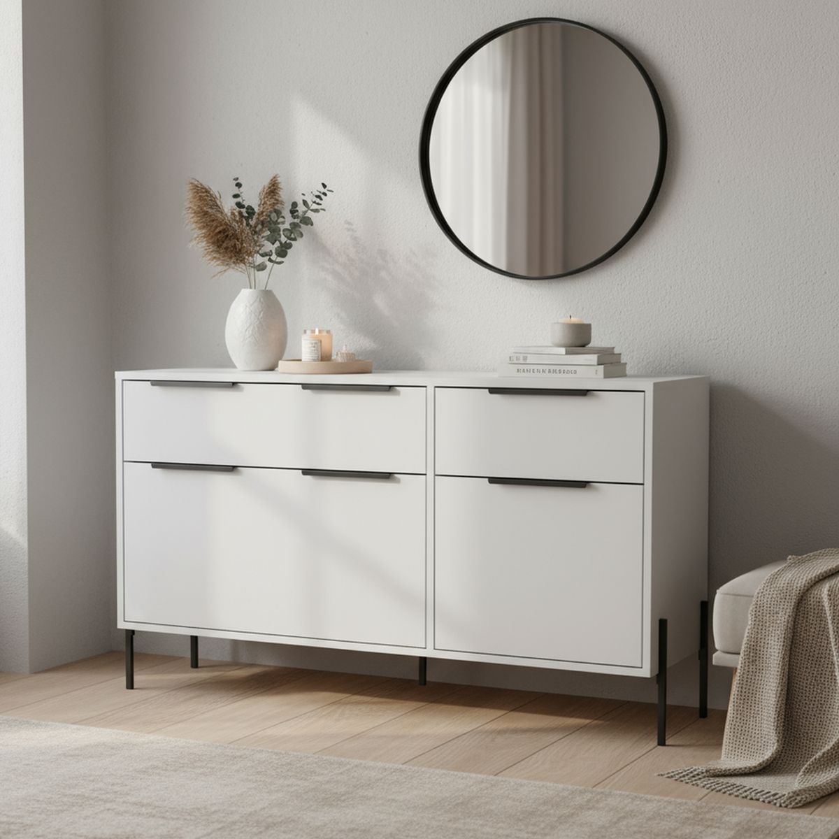 TUHOME - Cómoda 4 Cajón(es) White Collection 122.5x69x36.2 cm Blanco