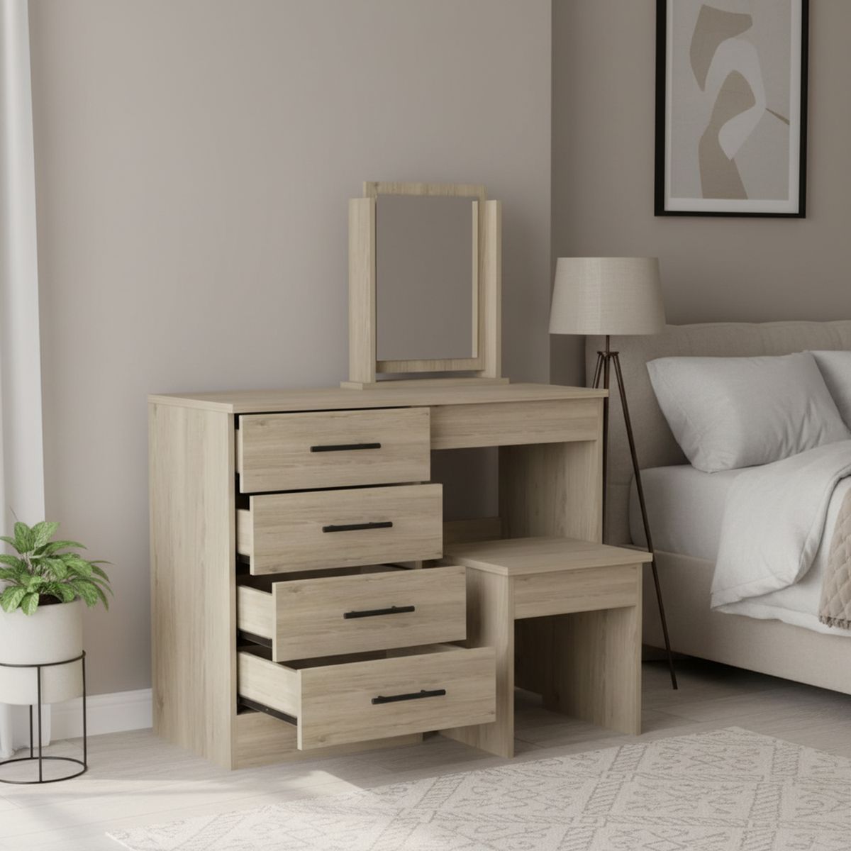 TUHOME - Tocador 4 Cajón(es) Kaia 100x126.5x42.5 cm Beige