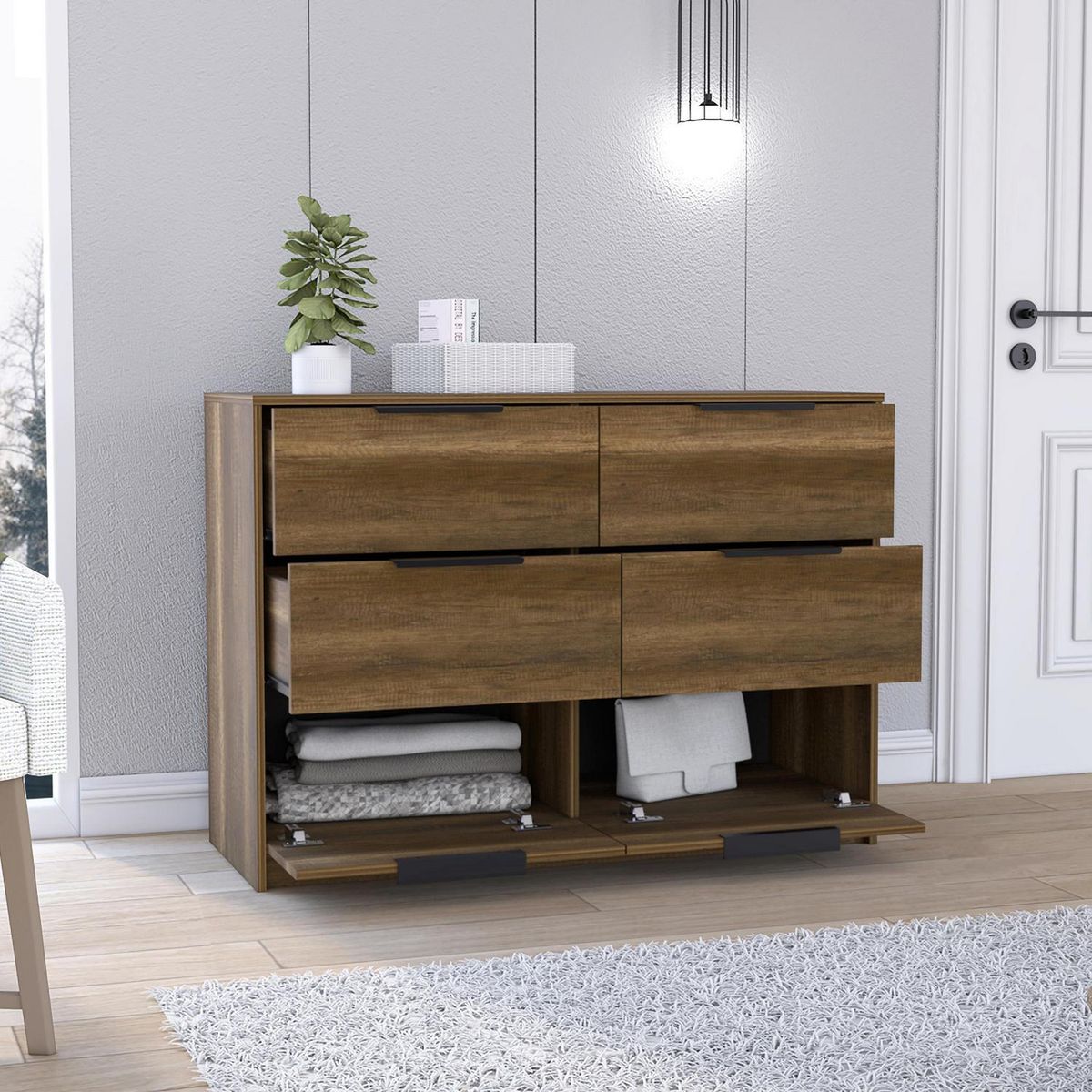 TUHOME - Cómoda 2 Puertas 4 Cajón(es) Kaia 107x77.6x41 cm Marron