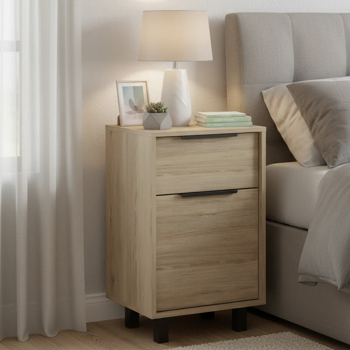 TUHOME - Velador 1 Puerta 1 Cajón(es) Kaia 41x70x36.3 cm Beige