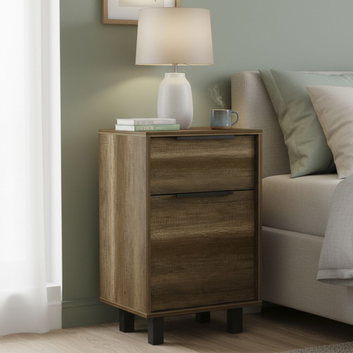 TUHOME - Velador 1 Puerta 1 Cajón(es) Kaia 41x70x36.3 cm Marron