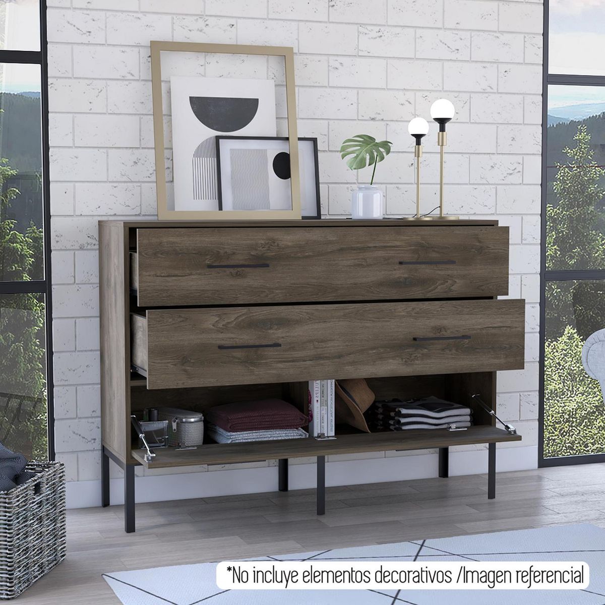 TUHOME - Cómoda 2 Puertas 2 Cajón(es) Soho 120x89.3x35 cm Bellota