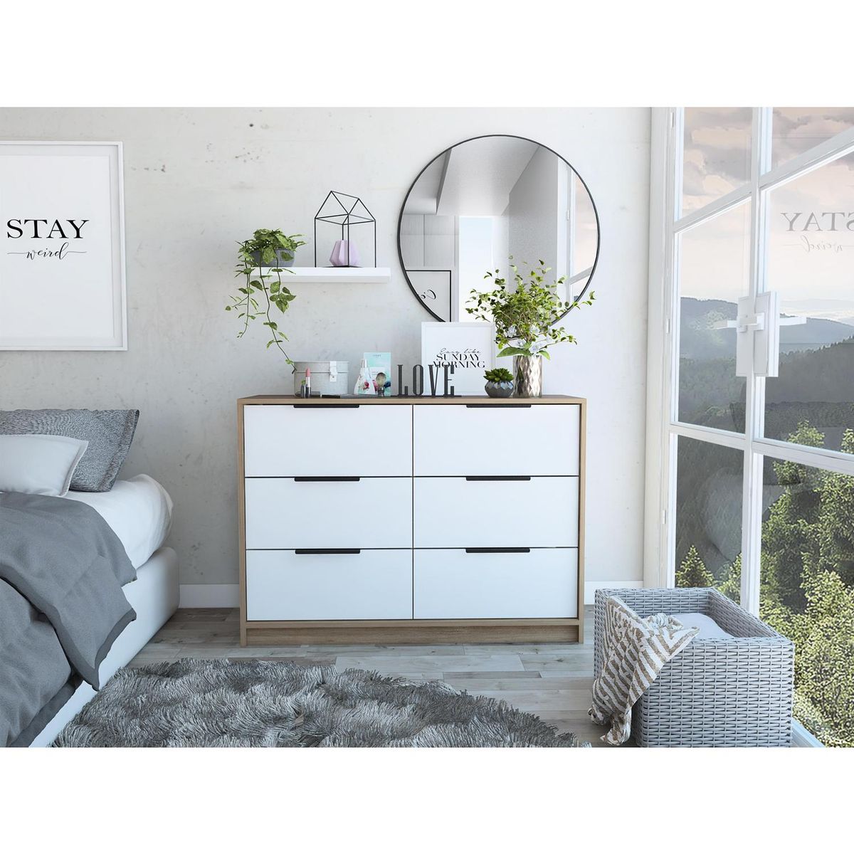 TUHOME - Cómoda 2 Puertas 4 Cajón(es) Kaia 107x77.6x41.3 cm Blanco/Cafe