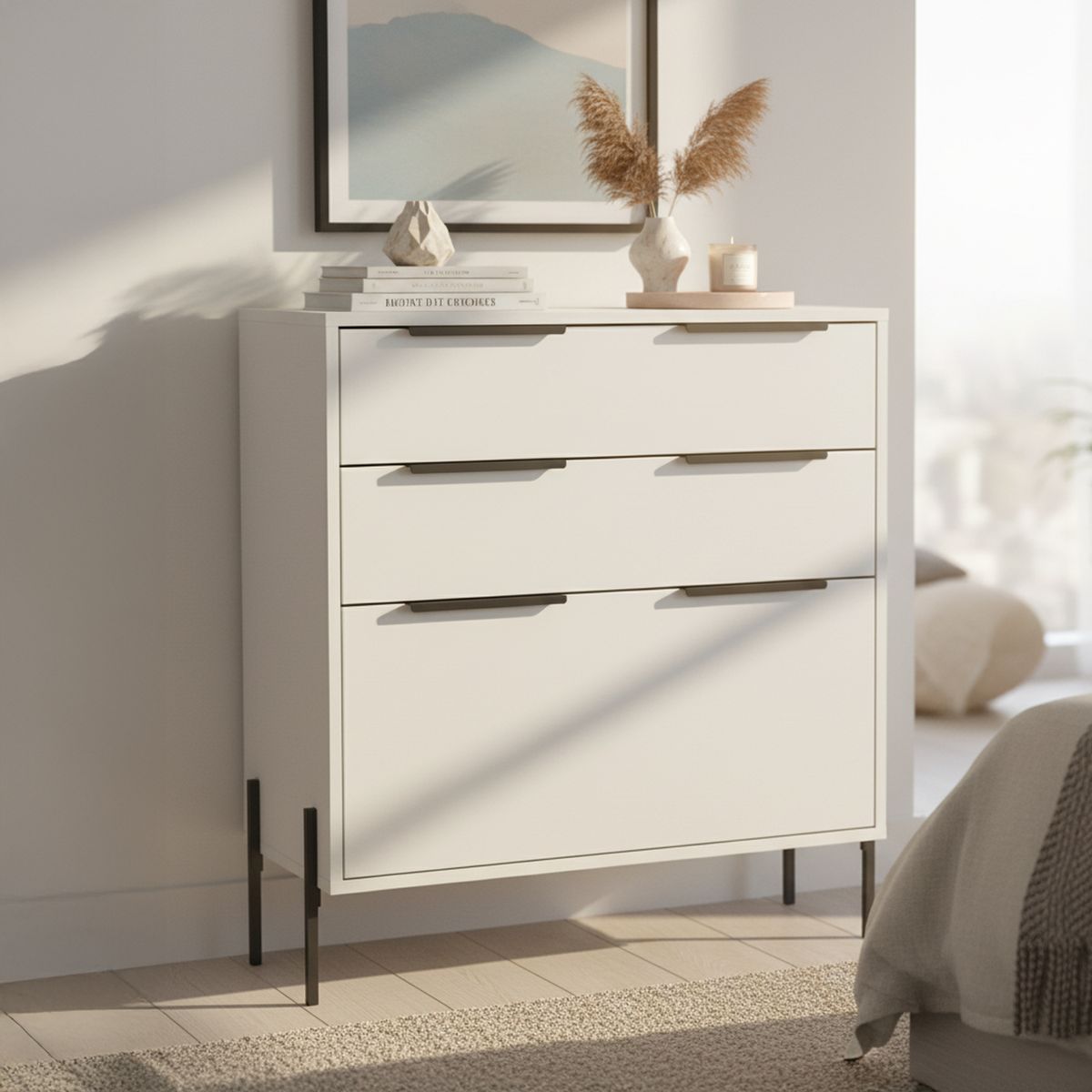 TUHOME - Cómoda 3 Cajón(es) White Collection 79.1x85.3x35 cm Blanco