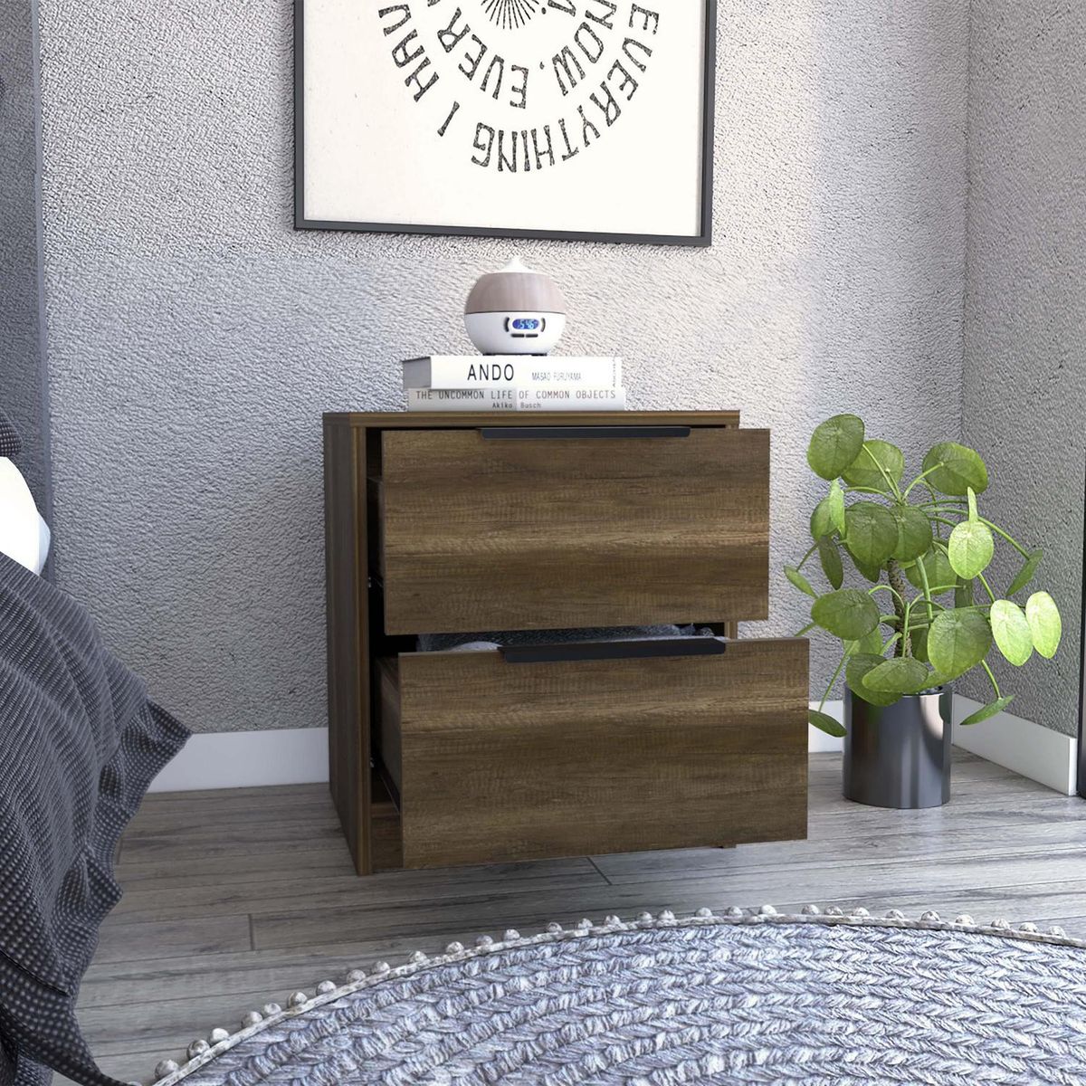 TUHOME - Velador 2 Cajón(es) Kaia 41x48x36.3 cm Marrón