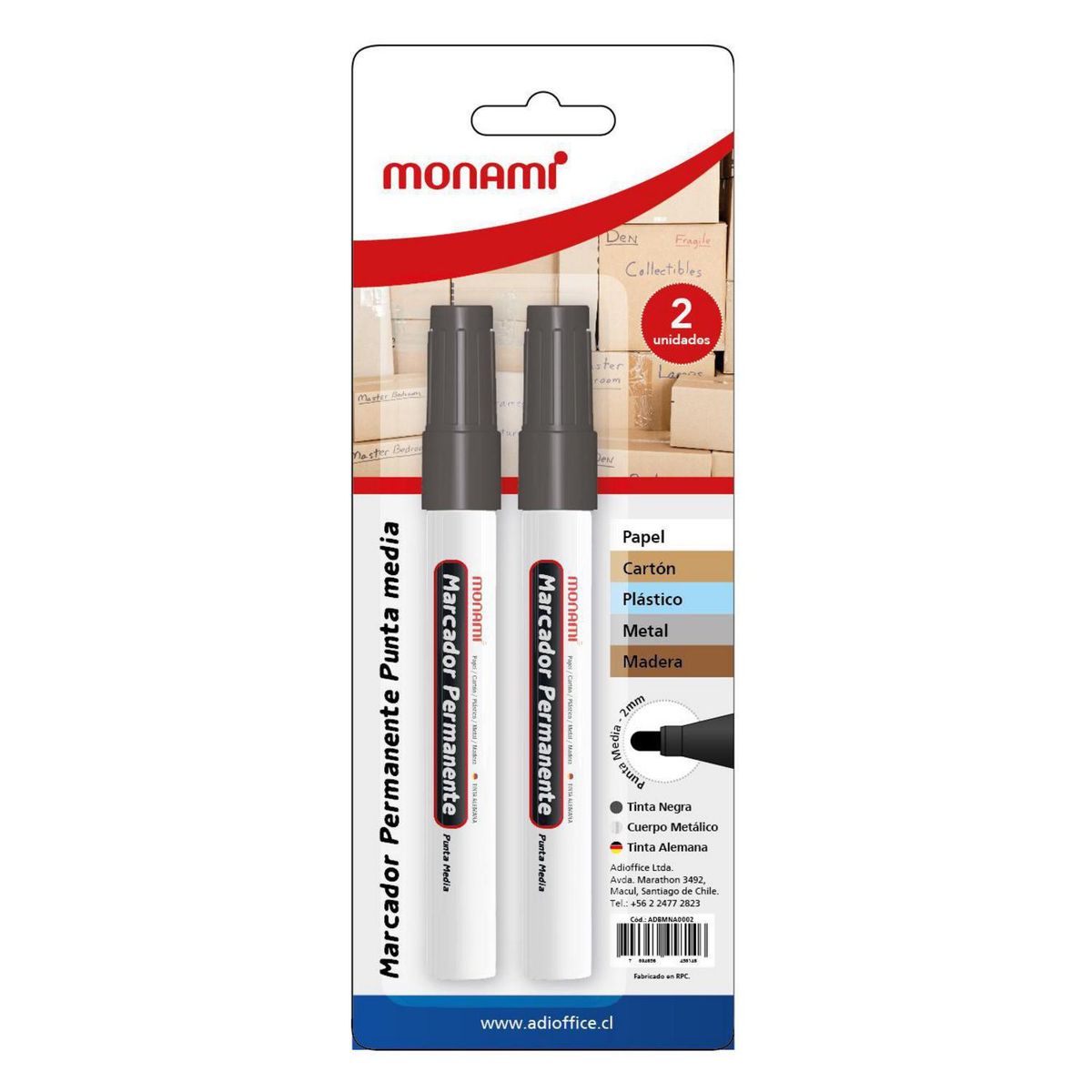 SELLOFFICE - Set 2 marcadores de tinta permanente negra.