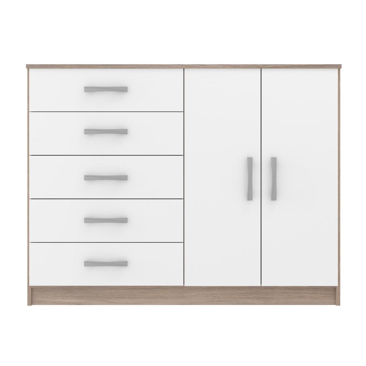 EXIT - Cómoda 2 Puertas 5 Cajón(es) CP255 123x94x40 cm Blanco/Cafe