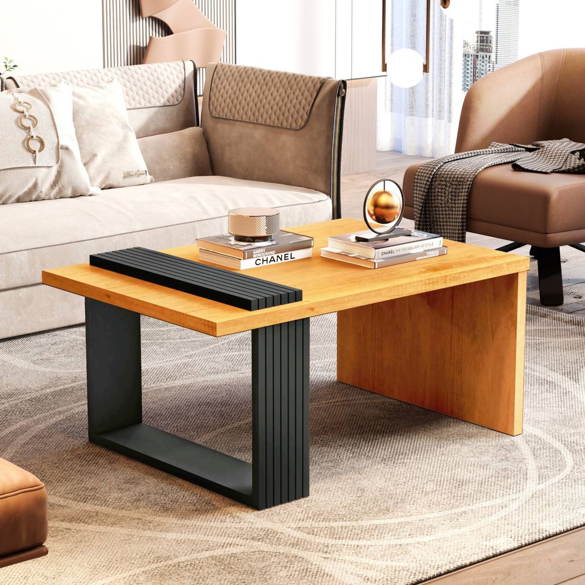 BE DESIGN - Mesa de centro Boho caramelo negro