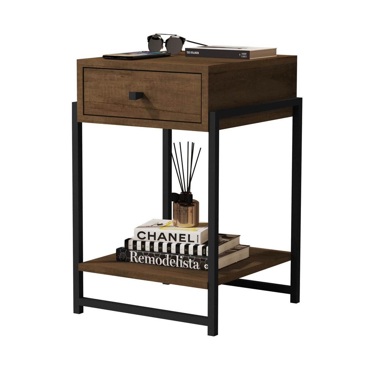 BE DESIGN - Velador 1 Cajón(es) Industrial 35x54x36 cm Canela