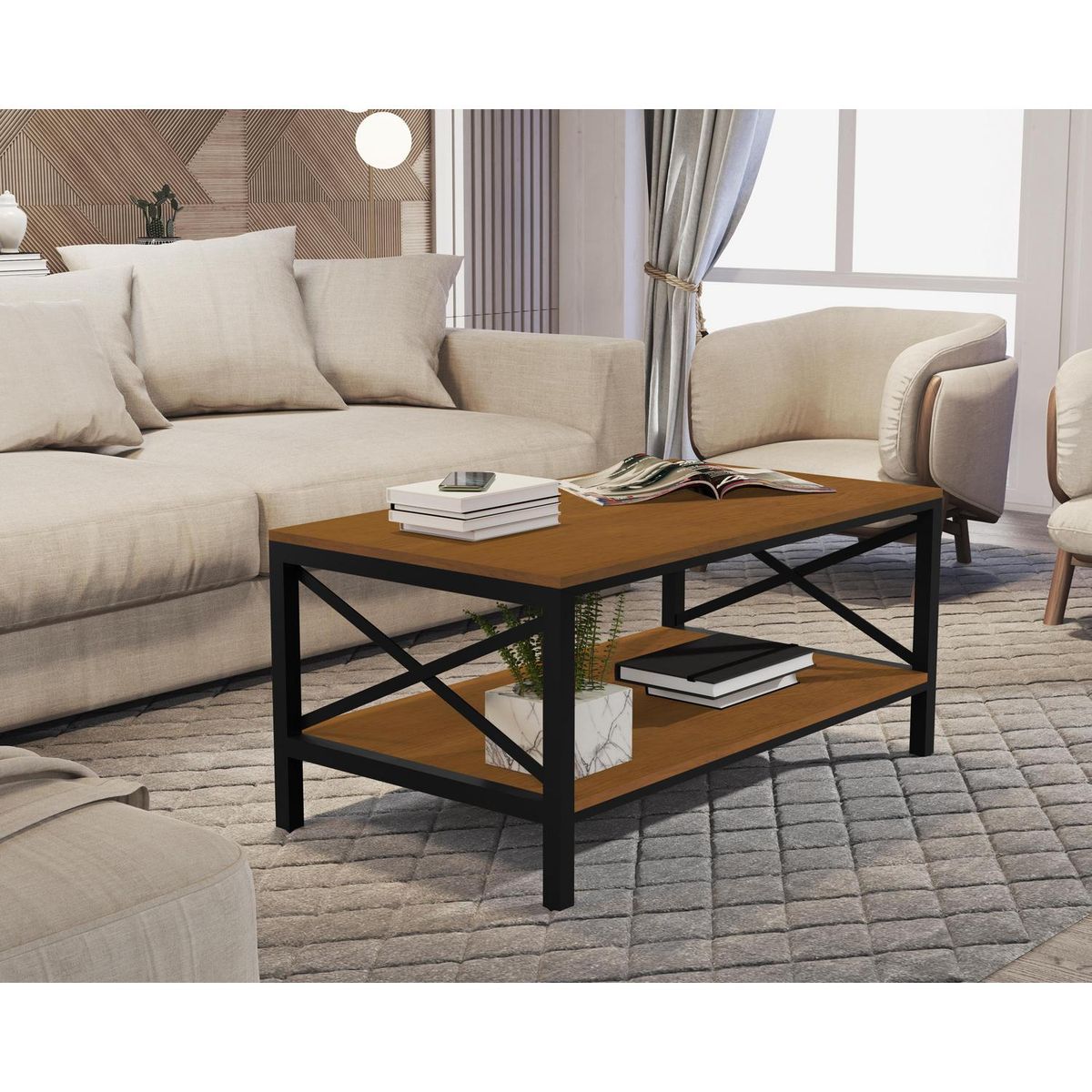 BE DESIGN - Mesa de centro industrial caramelo