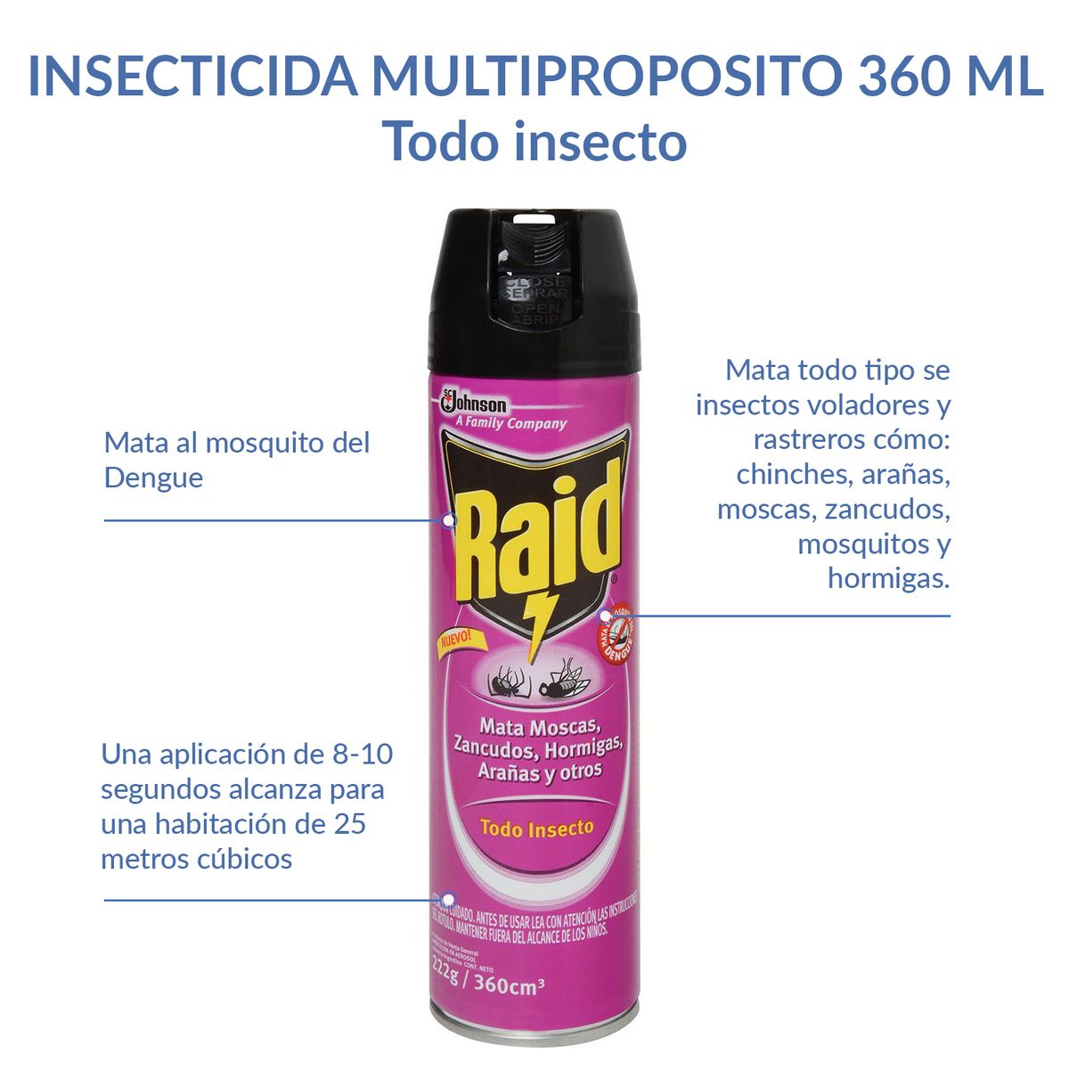 RAID - Insecticida multipropósito 360 ml aerosol