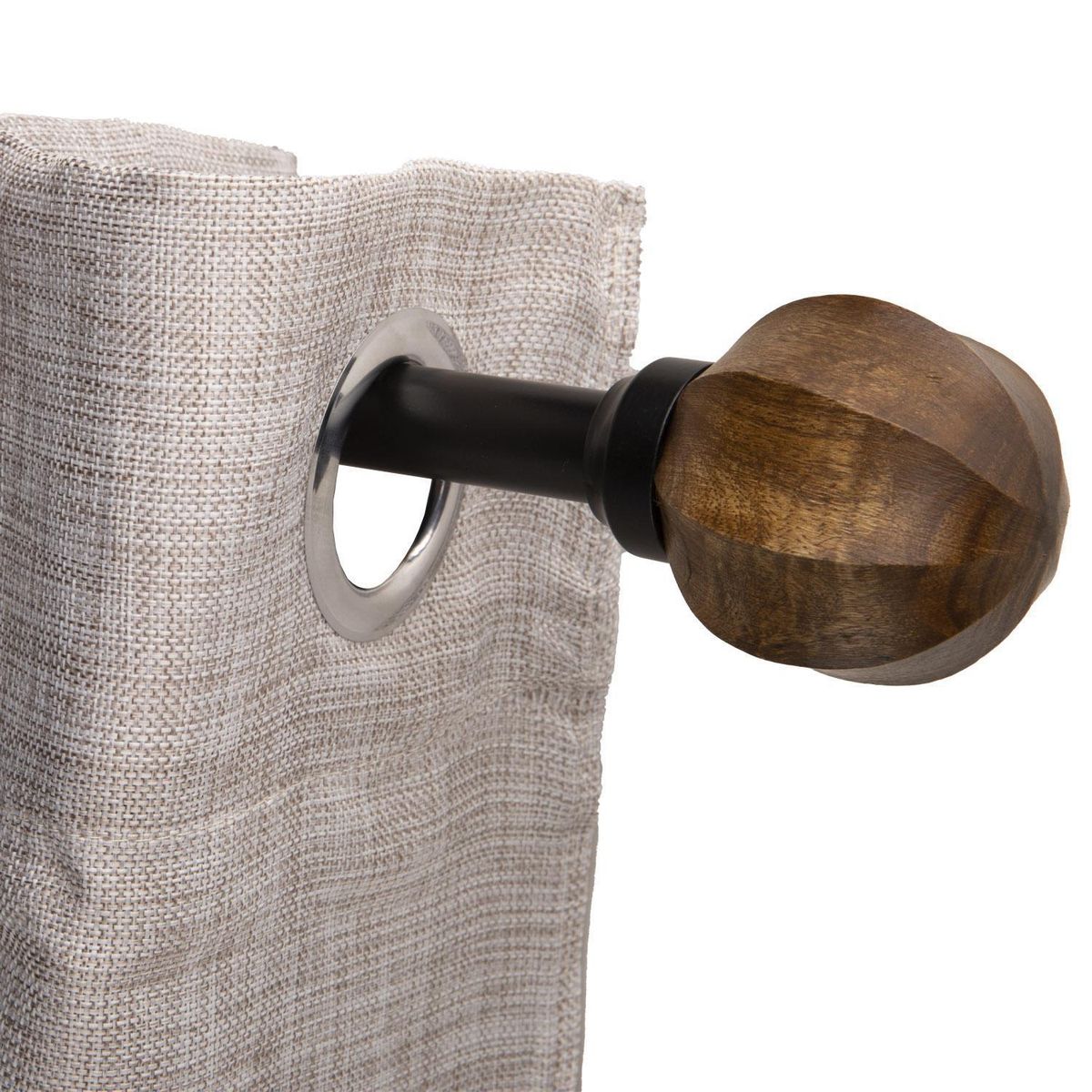 DIB - Set de Barra Cortina Simple 19/16 mm Extensible 120-210 cm Madera Esfera