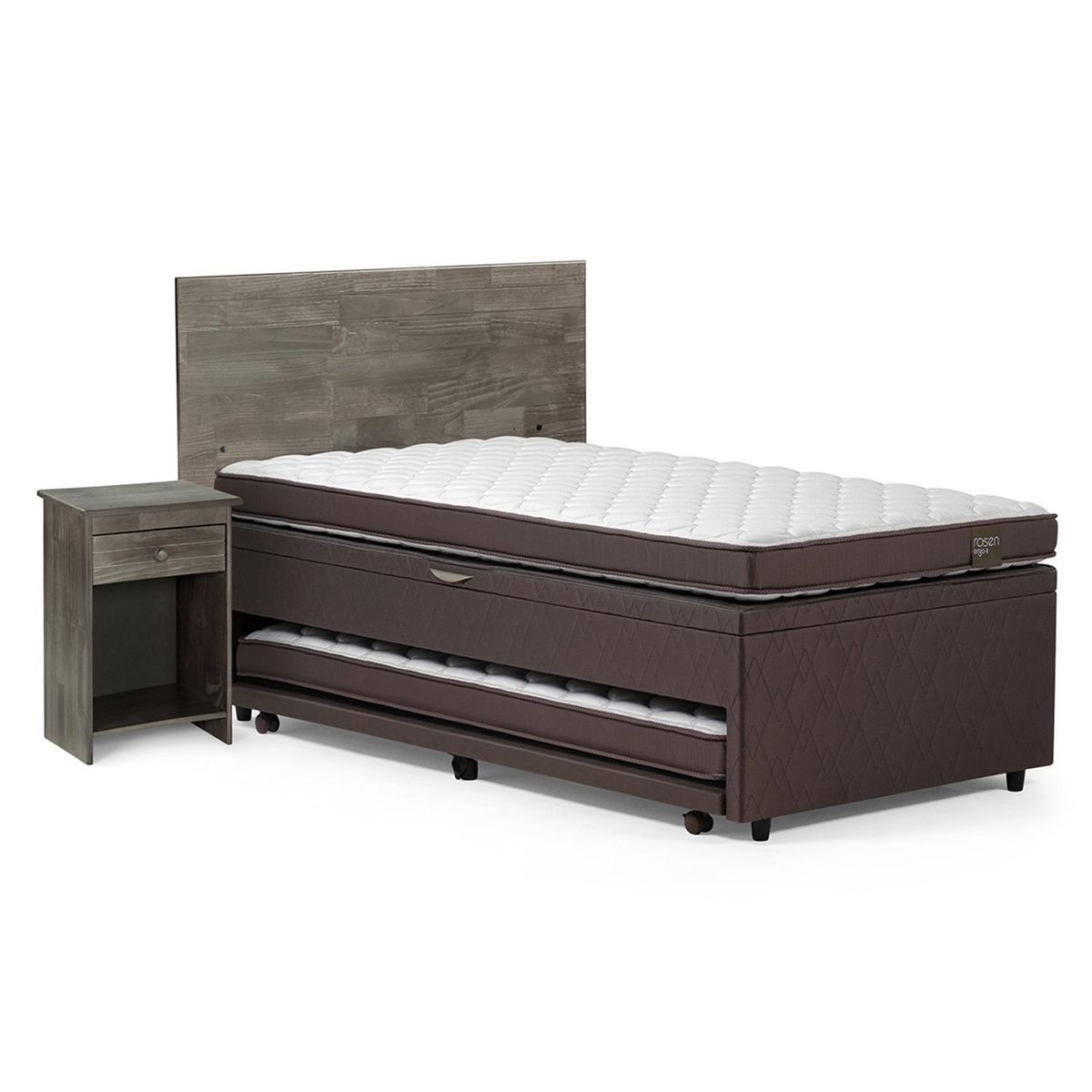 ROSEN - Cama 1.5 Plazas Boxet Ergo T + Respaldo + Velador