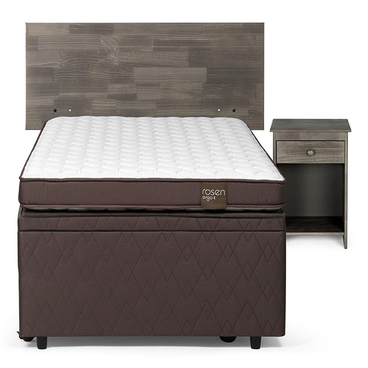 ROSEN - Cama 1.5 Plazas Boxet Ergo T + Respaldo + Velador