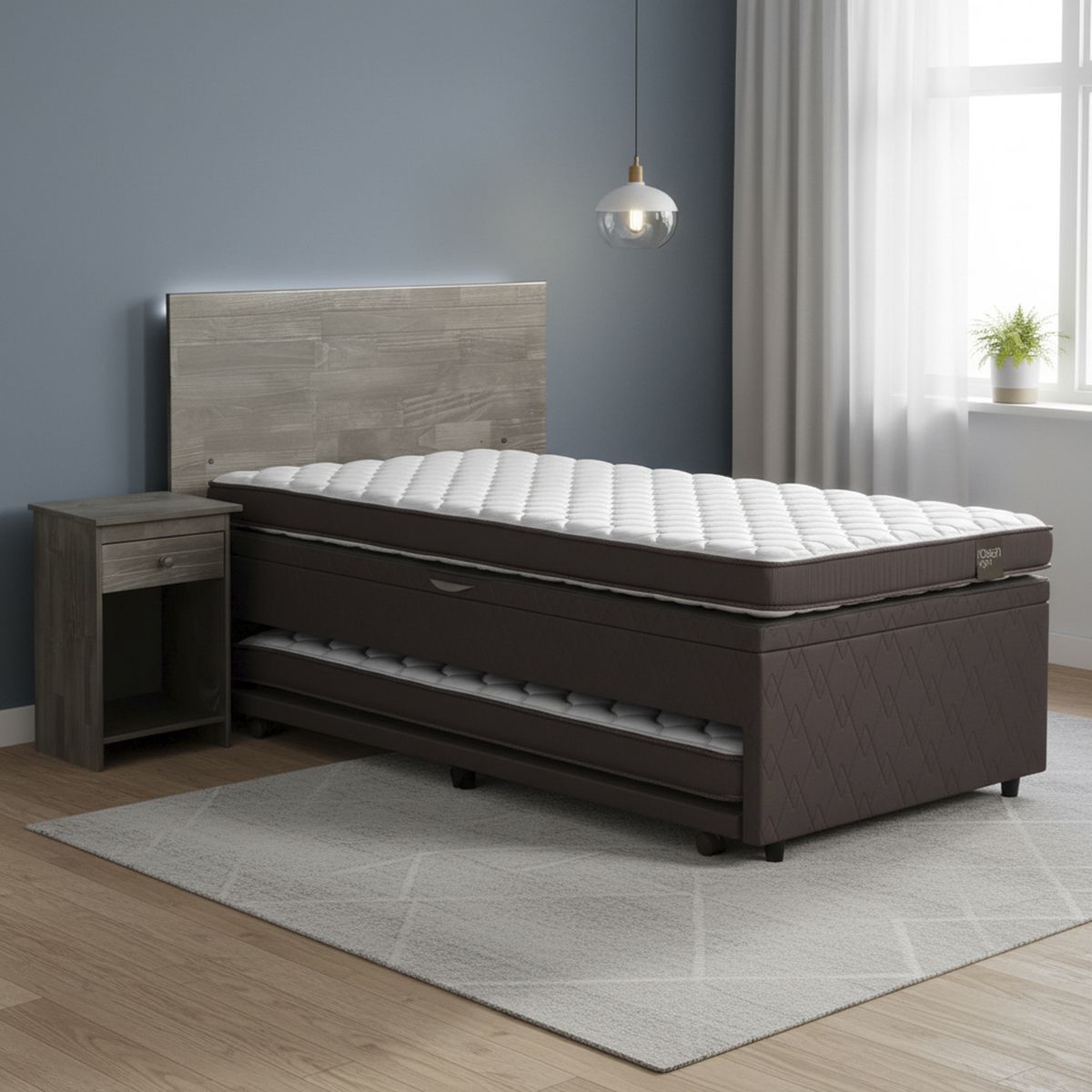 ROSEN - Cama 1.5 Plazas Boxet Ergo T + Respaldo + Velador