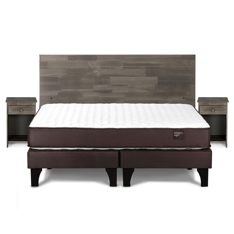 Cama 2 Plazas Europea New Ergo T Base Dividida + Respaldo + 2 Veladores