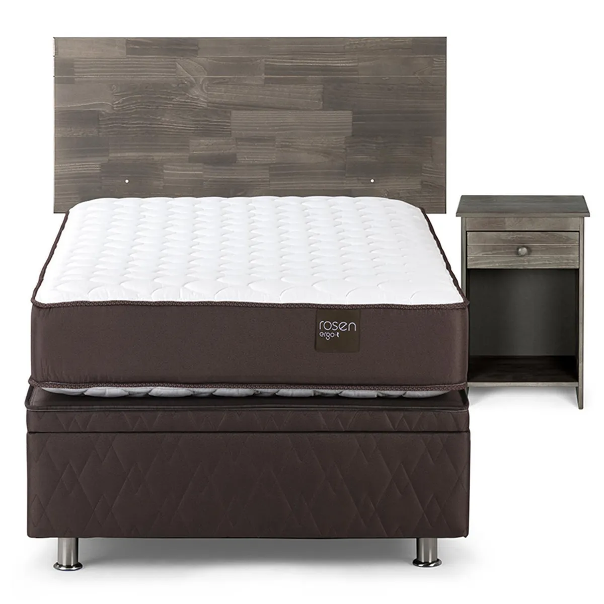 ROSEN - Cama 1.5 Plazas Boxet Ergo T + Respaldo + Velador