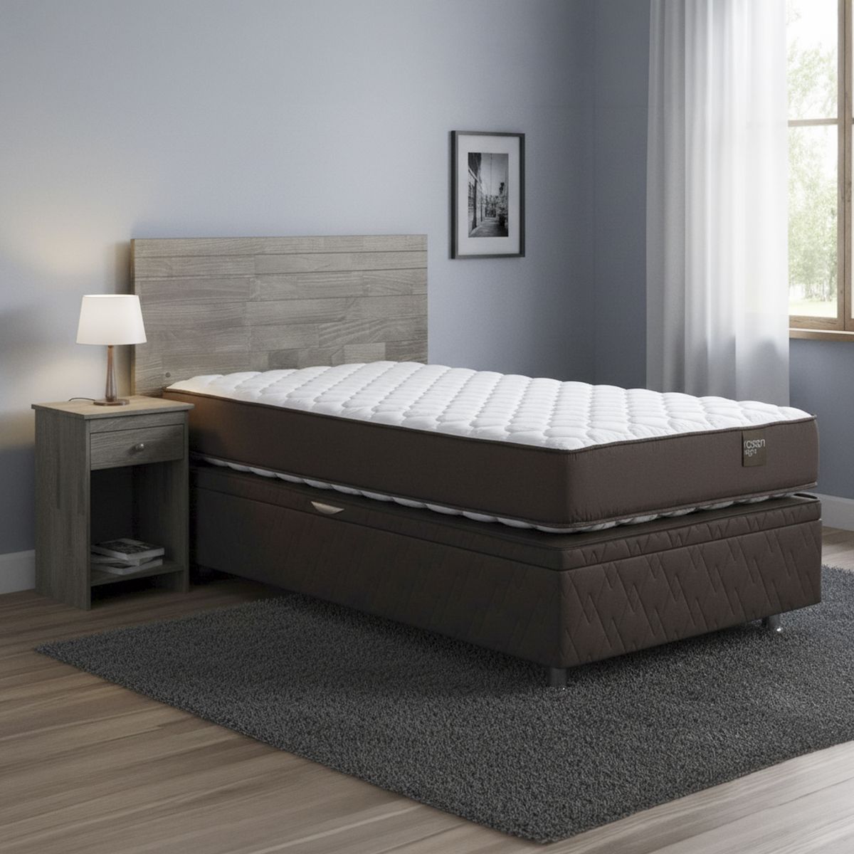 ROSEN - Cama 1.5 Plazas Boxet Ergo T + Respaldo + Velador