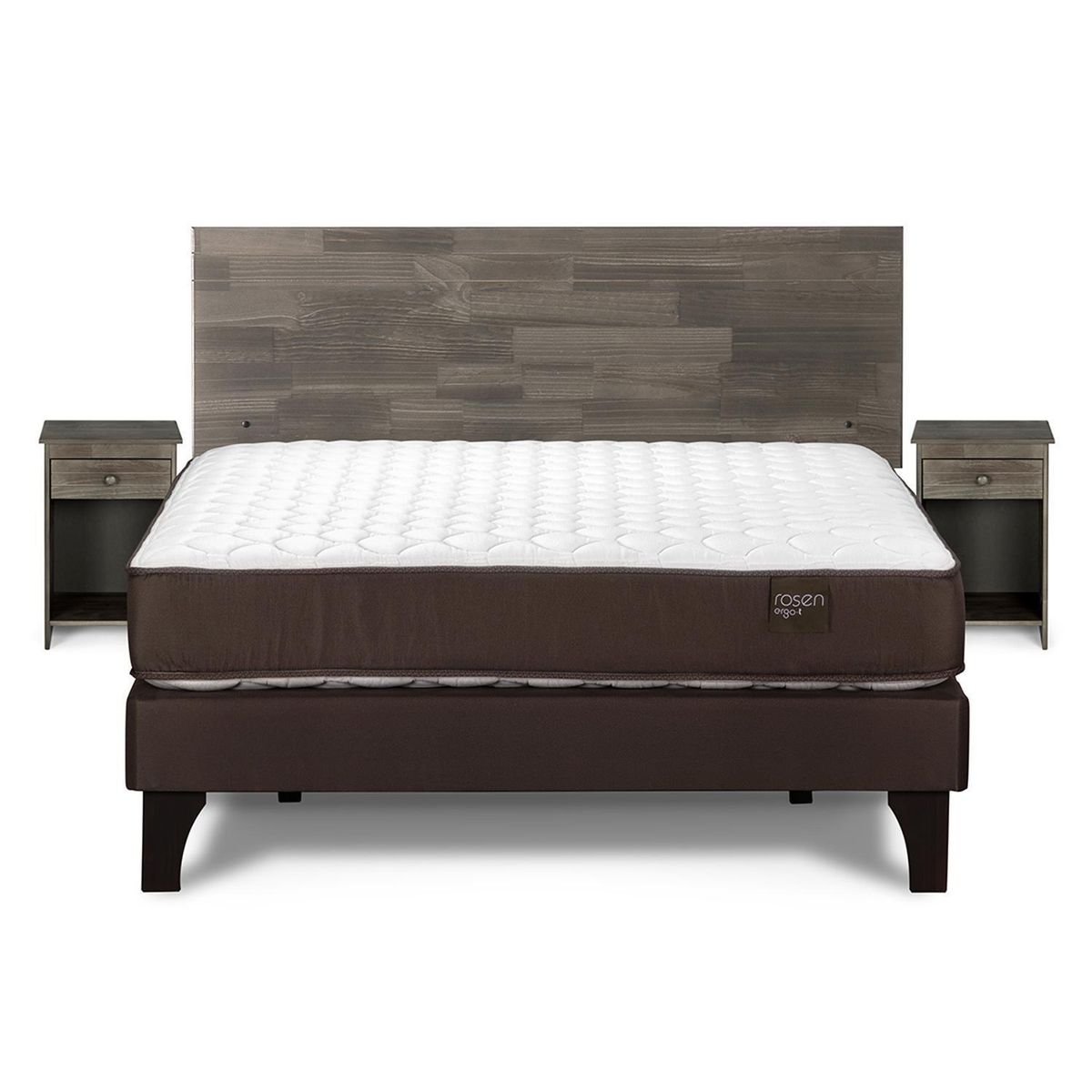 ROSEN - Cama 2 Plazas Europea Ergo T + Respaldo + 2 Veladores